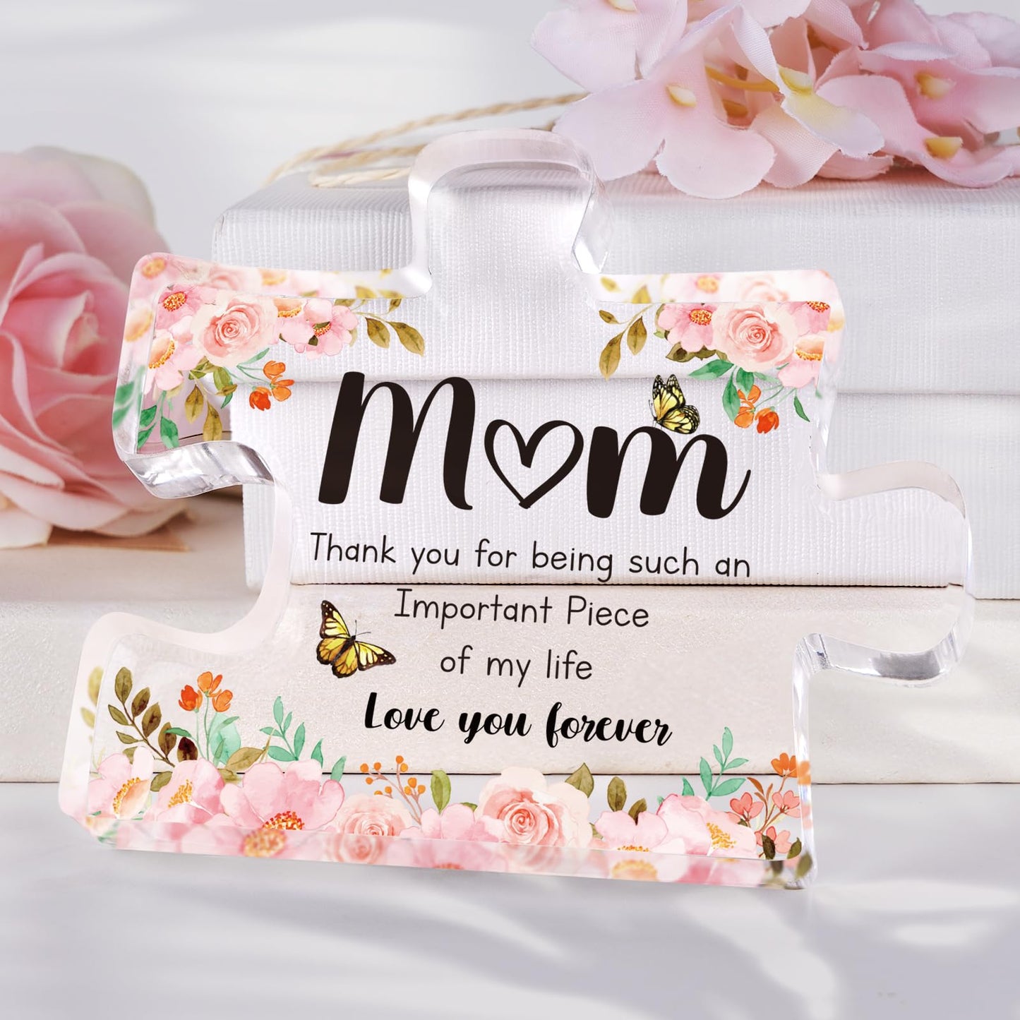 Mothers Day Gifts for Mom - Delicate Mom Birthday Gifts from Daughter Son - Engraved Acrylic Block Puzzle Piece 3.9 x 3.3 inch - Mothers Day Christmas Birthday Gifts for Mom, Ideas