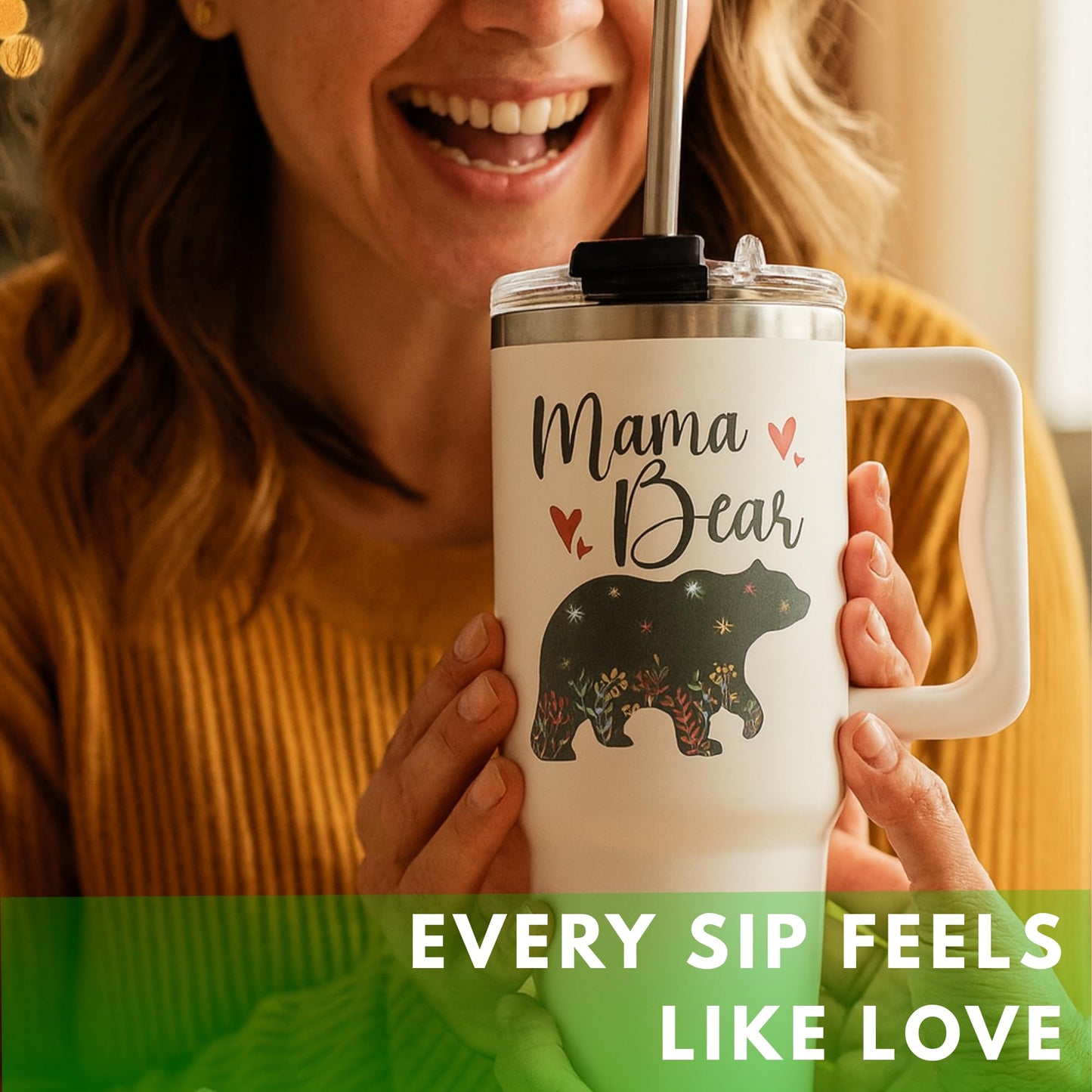 Mothers Day Gifts For Mom - Mama Bear Tumbler With Handle 40oz, Mommy Coffee Mug, Mama Tumblers, Momma Gift Ideas, Funny Birthday Present For Her, Cute Mother Day Gift Tumbler, Mom Cup