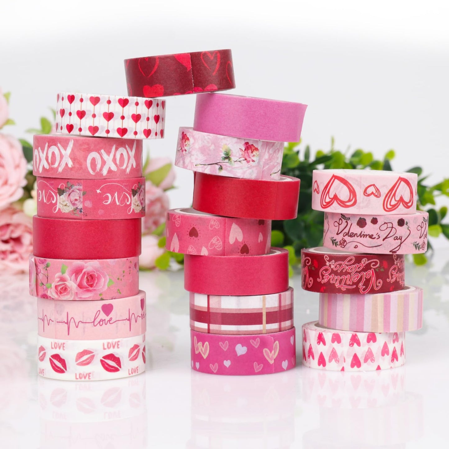 20 Rolls Valentine's Day Washi Tape Red Pink Heart Love Masking Tape for Wedding Romantic Scrapbook DIY Craft Valentines Decorative Duct Tape for Journaling Giftwrap Tape Supplies