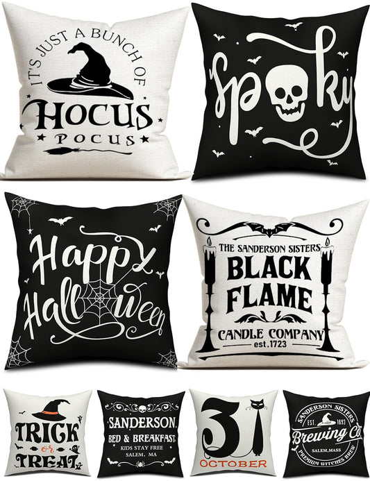 Halloween Decorations Pillow Covers Double-Side Printing 18x18 Set of 4 Halloween Decor Indoor Outdoor Hocus Pocus Farmhouse Halloween Decorative Cushion Cases Spider Web Cat Skull Home Decor