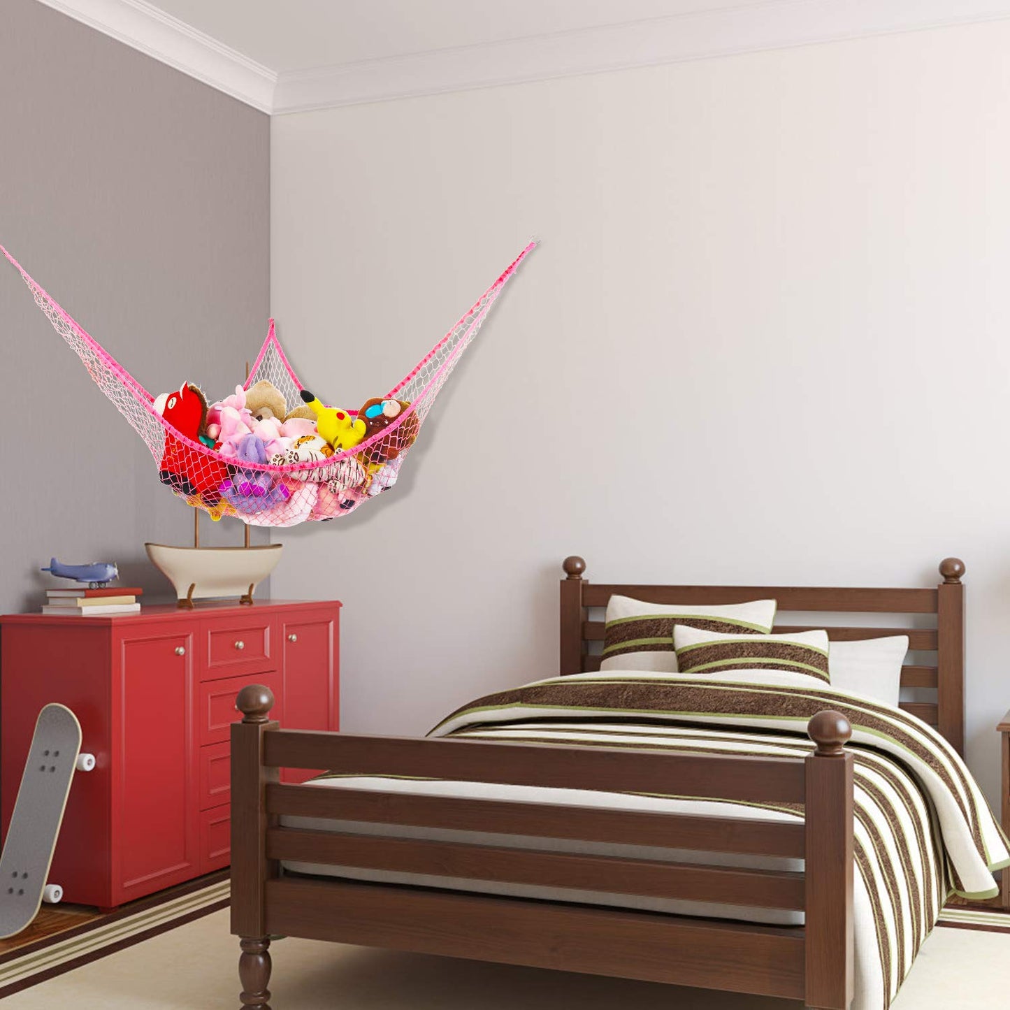 KOHUIJOO Jumbo Toy Hammock Stuffed Animals and Toy Storage Hammock Net 70" Wall Sling Corner Extra Large Kids Children Mesh Toy Net Organizer Pink