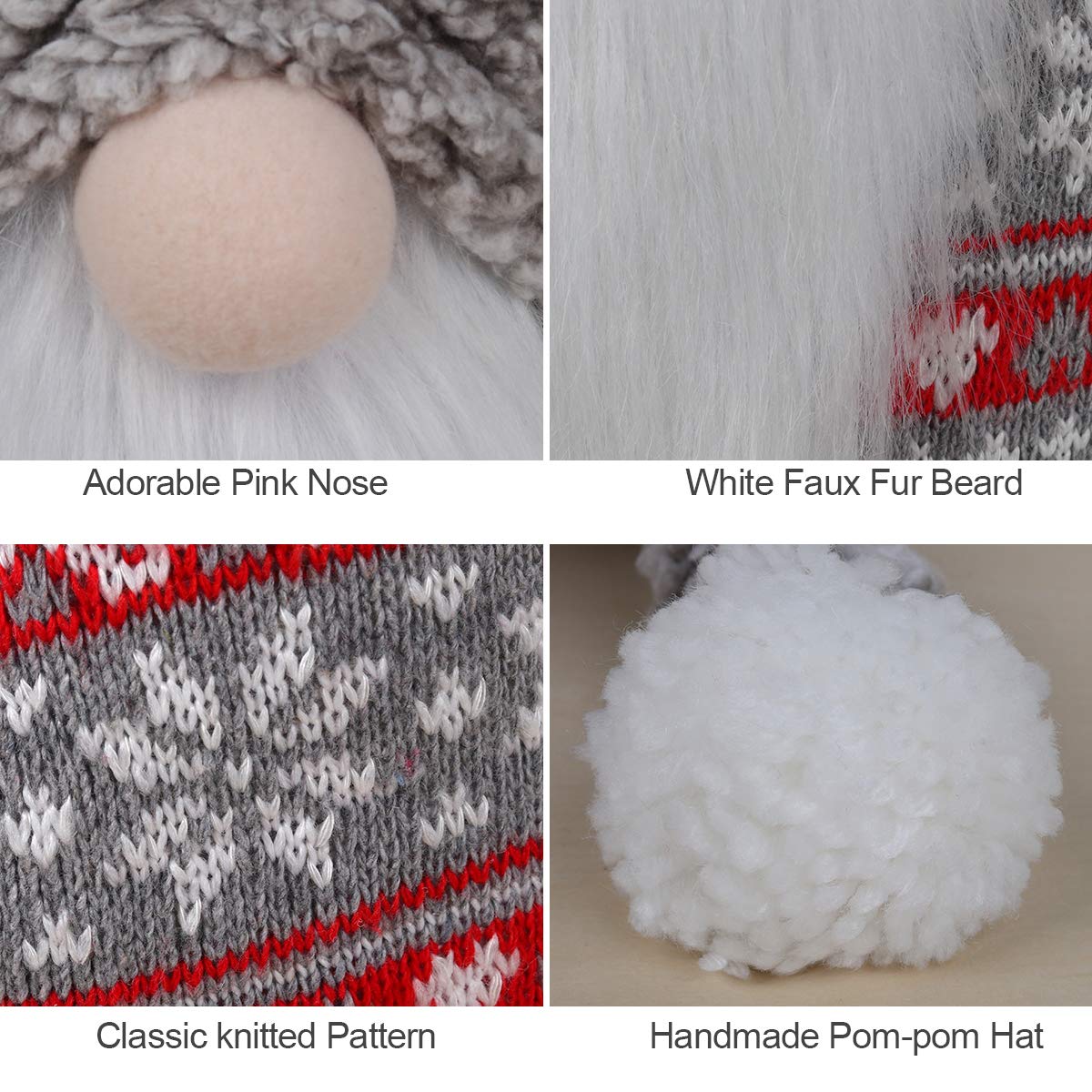 Christmas Gnome Plush 13 Inch Large Swedish Tomte Gnome Ornaments with Long Hat Holiday Scandinavian Christmas Decorations for Home (Grey, Nose Without Light)