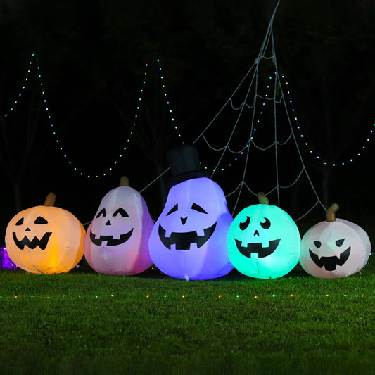 8 FT Long Halloween Inflatable White Pumpkin Built in Colorful LED Lights, Holiday Blow up Yard Decoration for Halloween Party Outdoor, Garden Yard Lawn Decor