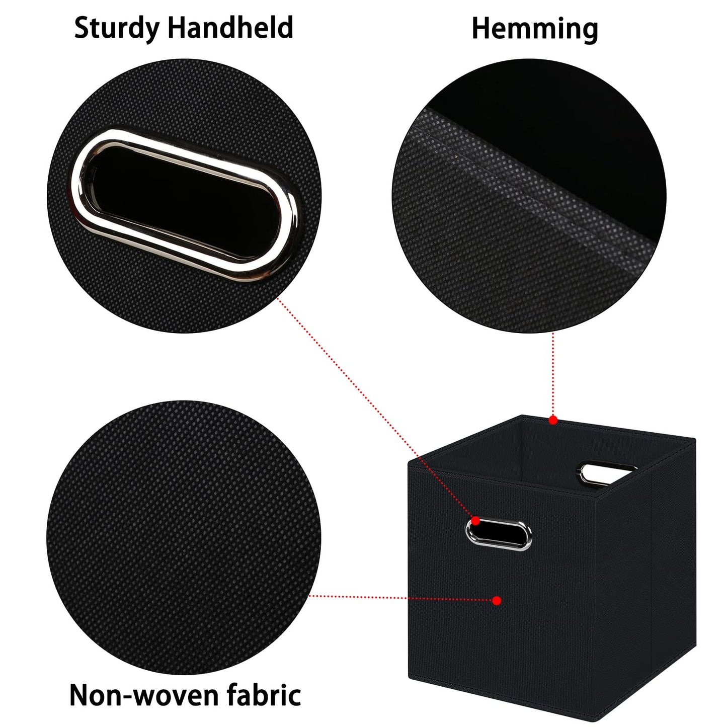Black Foldable Storage Cubes Bins , Fabric Storage Box Cubes Organizer Baskets with Dual Handles for Home Organizer (Black)