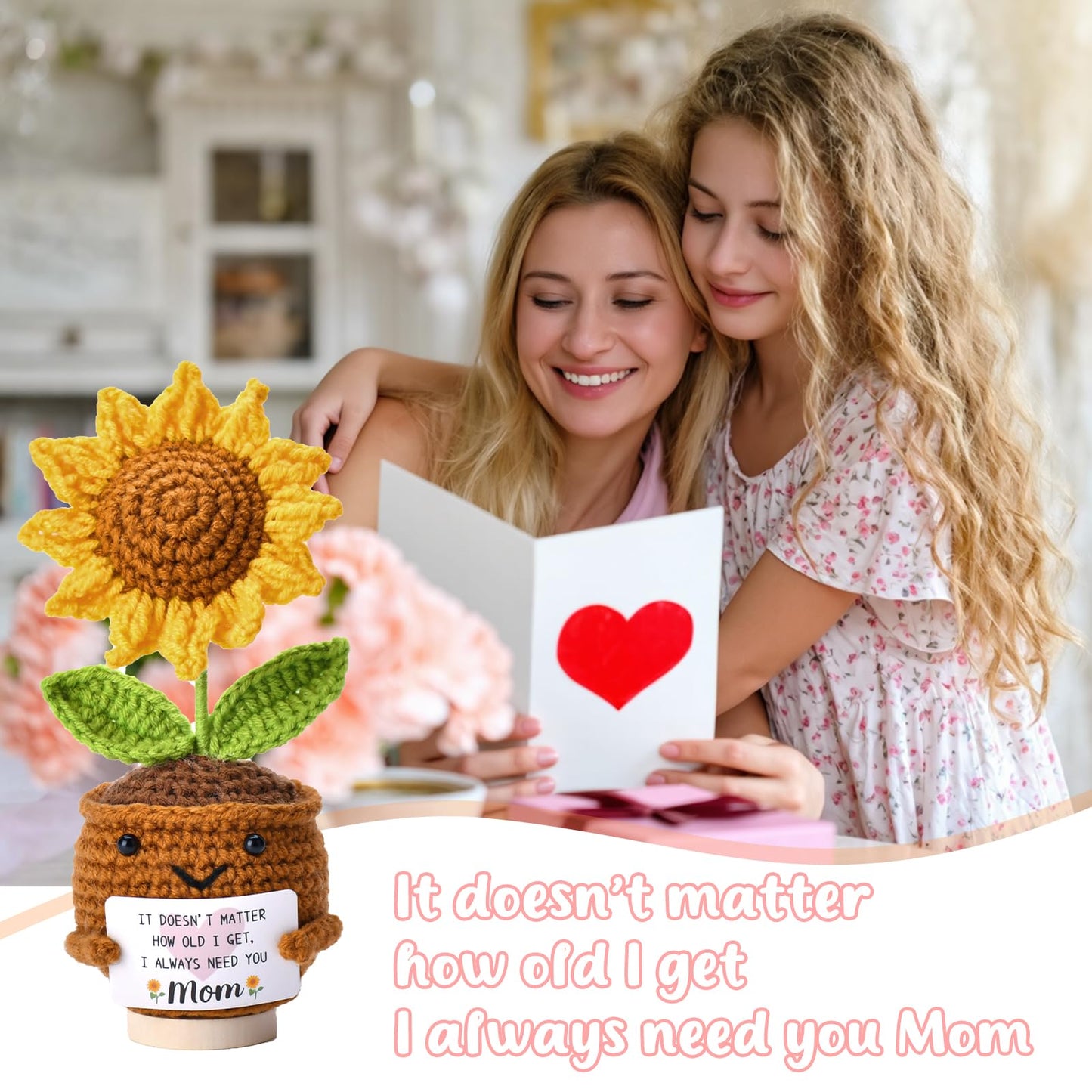 OEAGO Gifts for Mom Mothers Day: from Daughter Son Kids Mini Gifts for Mom Mama Handmade Crochet Cute Small Sunflowe Doll Gift Christmas Birthday Present Idea for Mother Knitted Decor 6.69 x 2.75inch