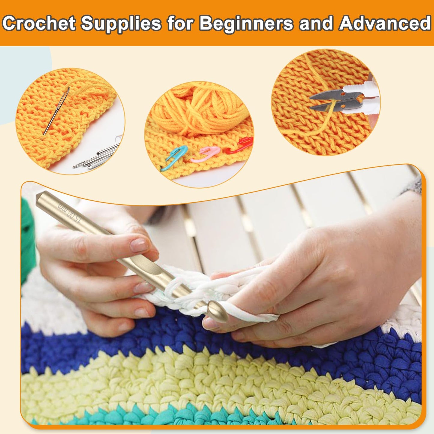 Aeelike 29pcs Big Size Crochet Hooks Set with Ergonomic Soft Handles for Thick Bulky Yarn,6.0mm - 10.0 mm Crochet Needls and Knitting & Crochet Supplies for Crochet Beginner Lover Crocheter