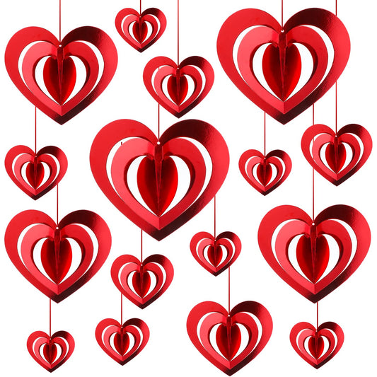 32 Pieces 32 pcs Valentine's Day Heart Hanging Foil Decorations Red 3D Swirl Hearts Garland Ornaments with Ribbon for Valentine Wedding Party Favors Anniversary Tree Party (Classic Heart)