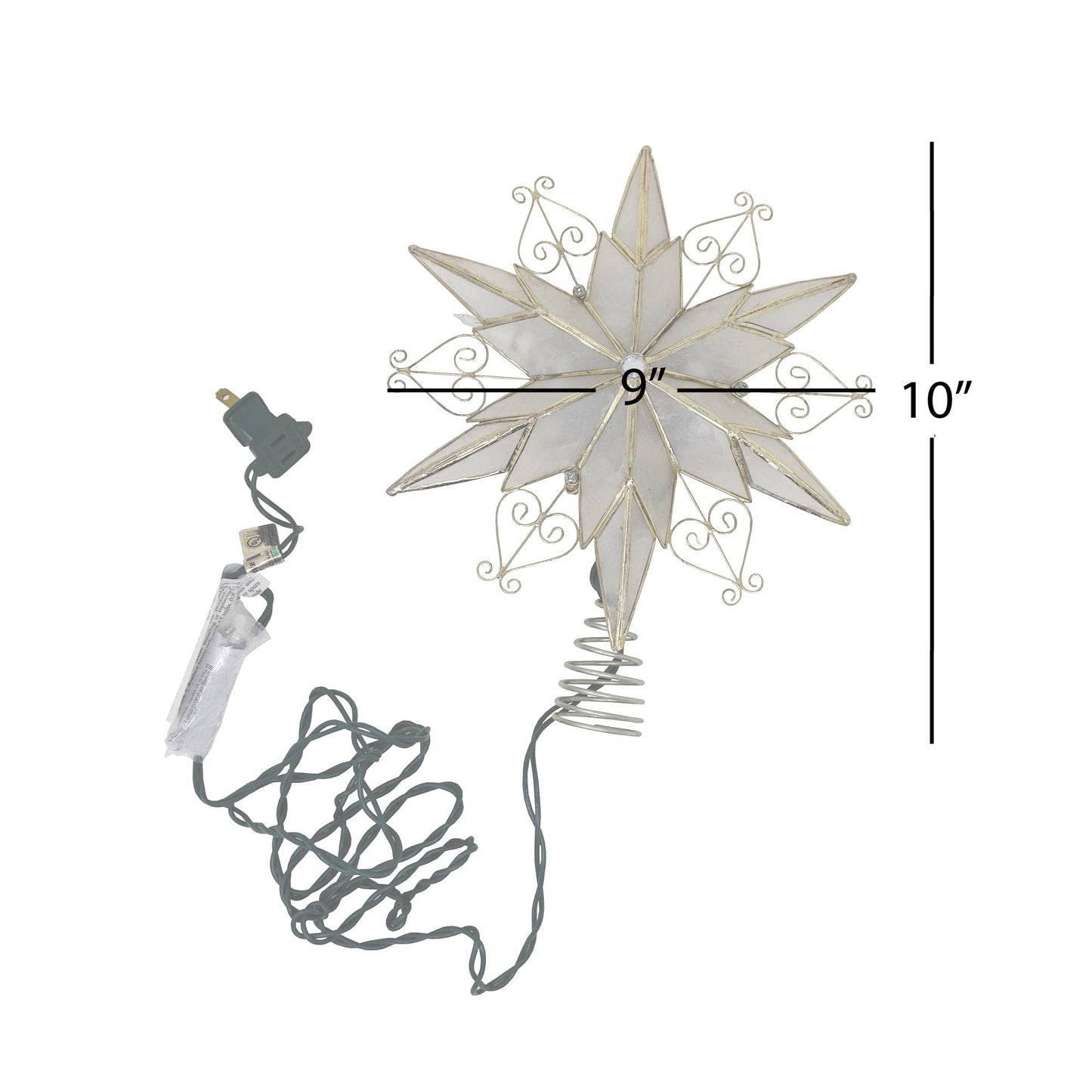Kurt Adler UL3110 10-Light 6-Point Capiz Star Treetop With Scroll Design