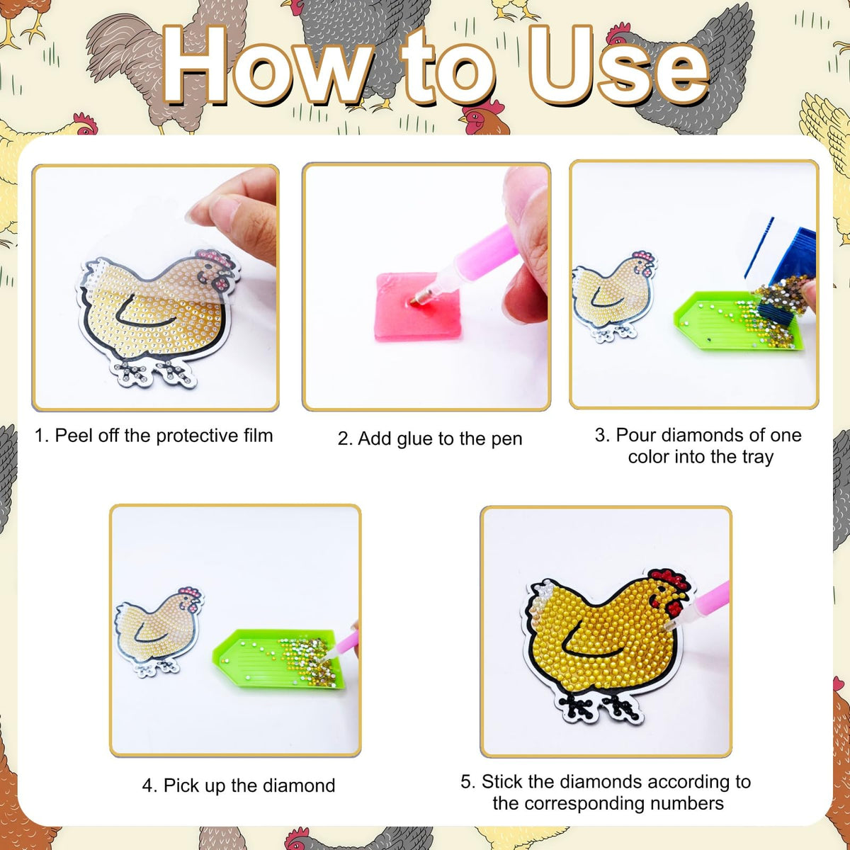 16 Pcs Chicken Diamond Painting Magnets Kits Diamond Art Fridge Magnet Refrigerator Sticker Diamond Painting kit for Beginners Adults DIY Art Craft Gifts Home Decors