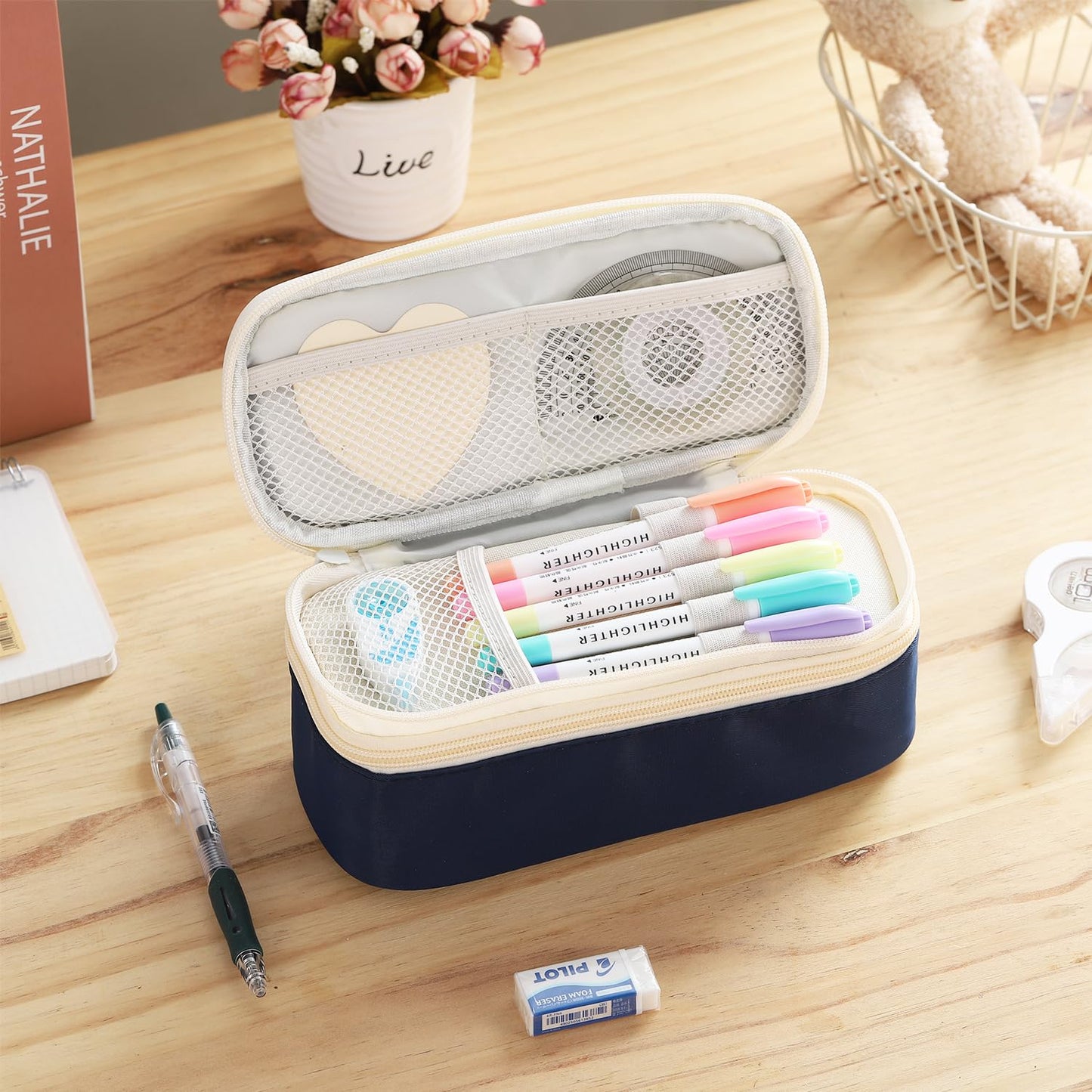 Dugio Big Pencil Case Large Capacity Pencil Bag with Zipper Pencil Pouch for Boys Girls Kids Adults Stationery Pencil Pen Case Organizer for School Office Blue