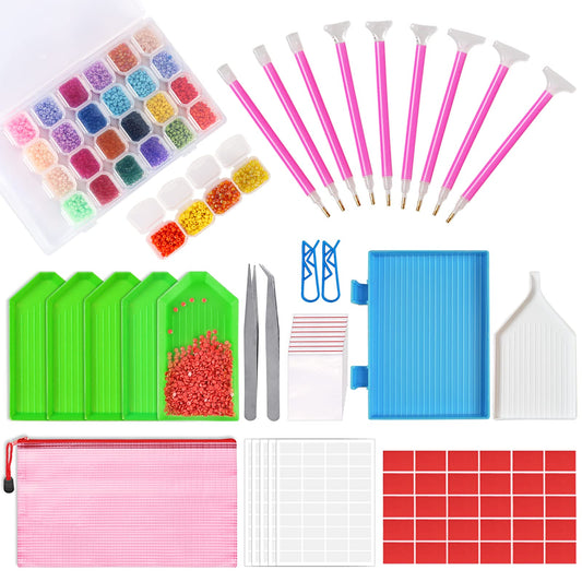 OUTUXED 117pcs 5D DIY Diamond Painting Tools and Accessories Kits with Diamond Embroidery Box and Multiple Sizes Painting Pens for Adults to Make Art Craft