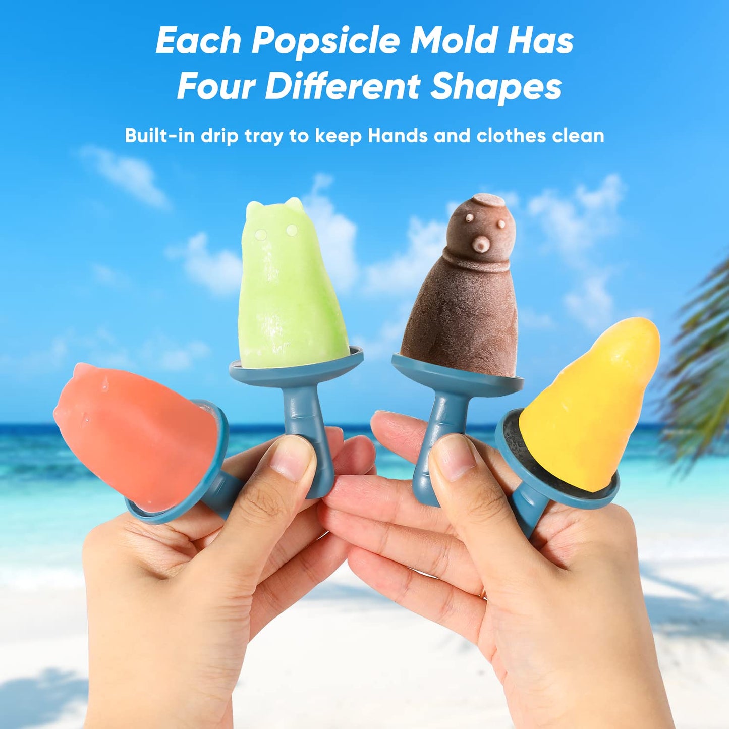 Popsicle Mold Set 4 Pieces Homemade Silicone Popsicle Maker Easy Release Ice Cream Molds Reusable DIY Pop Molds (Blue, WinterWonder Pops)