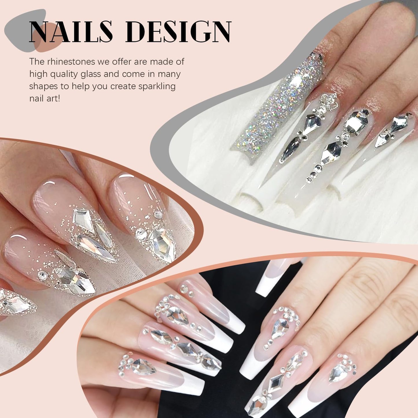 2630Pcs Clear Glass Nail Rhinestones 120Pcs Multi Shapes Flatback Gems Crystal + 2510Pcs 1.5-4mm Round Beads with Rhinestones Glue Gel, Manicure Diomand Jewelry Gemstones for Nail Design Makeup