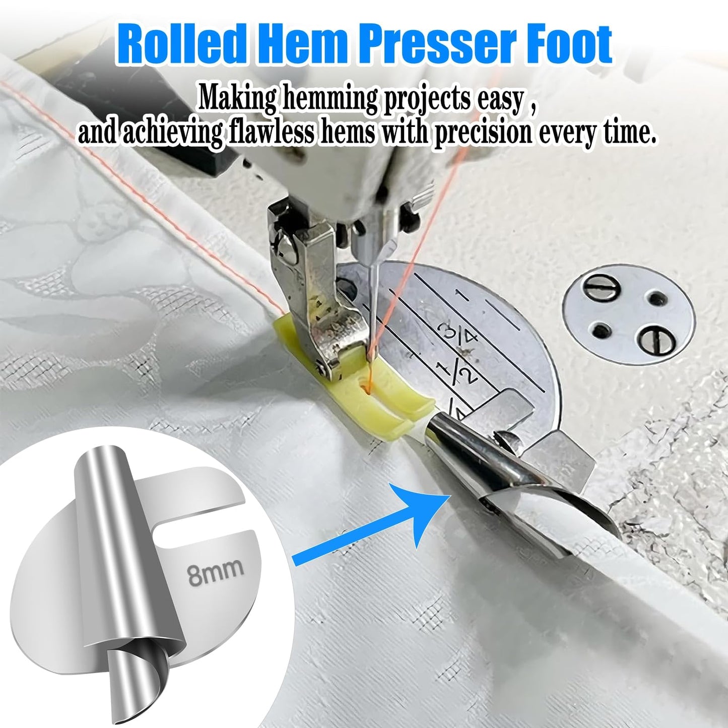 Universal Sewing Rolled Hemmer Foot 4PCS Rolled Hem Presser Foot 7/8/9/10mm Wide Rolling Hem Foot Sewing Machine Presser Feet Hemmer Home Industrial Curved Scroll Hemming Feet
