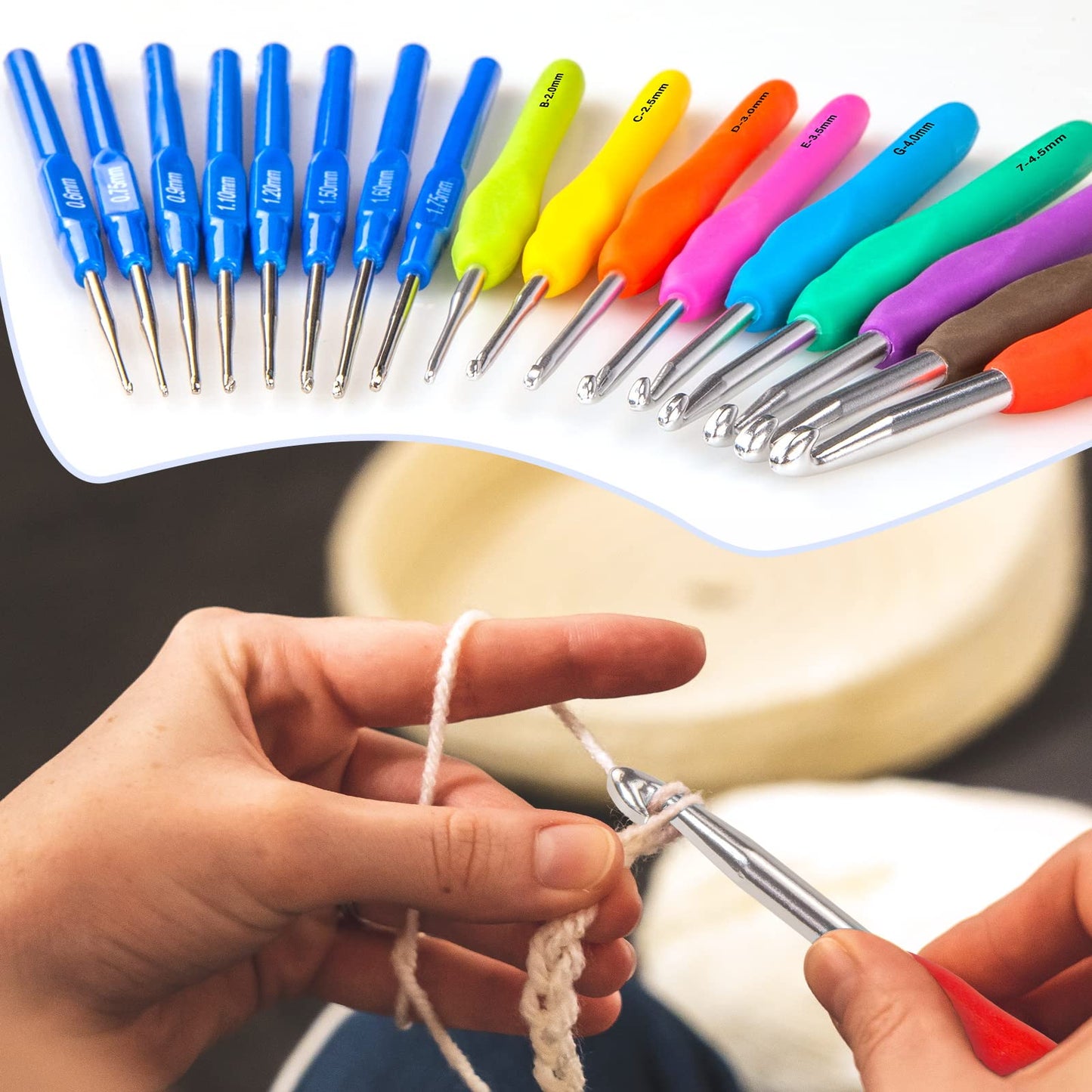 Crochet Hooks 43 Pcs,Drawdart 17 Sizes Ergonomic Crochet Hook Set with Case and Crochet Accessories,Extra Long Crochet Needles for Arthritic Hands,Crochet Kits Suitable for Knitter Enthusiasts