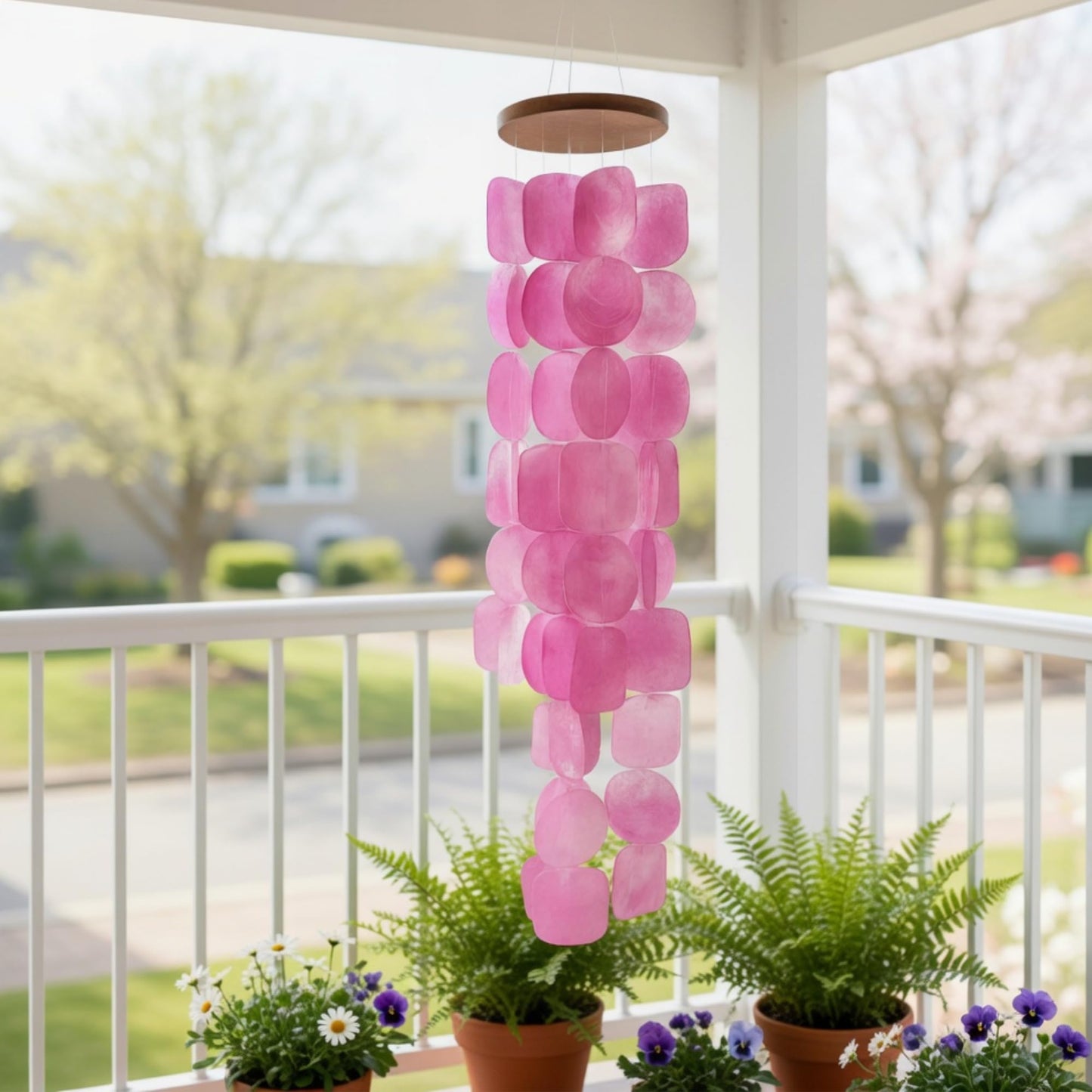 Solange & Frances Pink Capiz Shells Wind Chimes. Spring Decor Wind Chimes for Outside Garden Decor. Unique Birthday Gifts for Women, Gift for Women Ideas