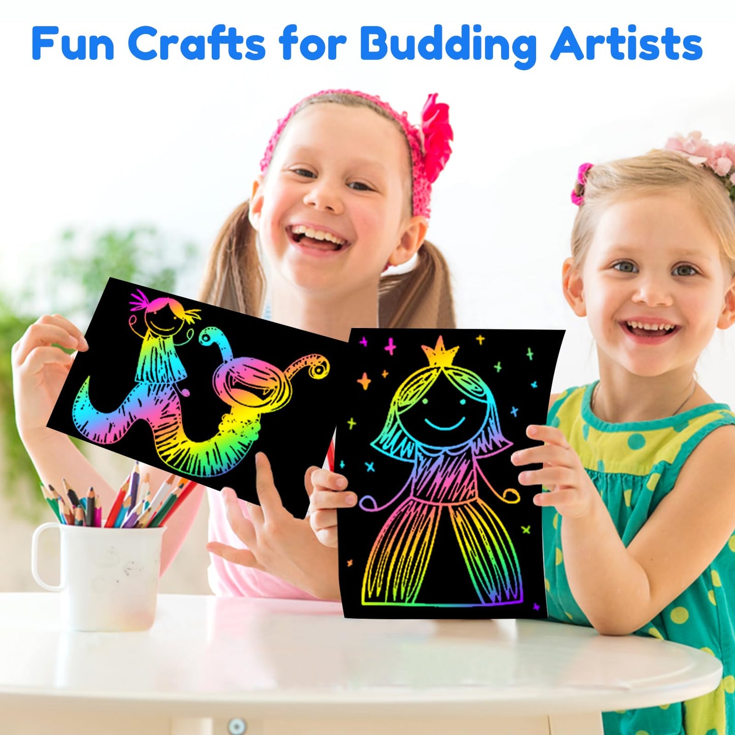 Scratch Art Crafts Boys Gifts, 50 Rainbow Scratch Paper Art Gifts for 3 4 5 6 7 8 9 10 Years Old Girls and Boys Kids, Arts and Crafts for Kids 4-6 Birthday Toys and Games Activities Gift (Blue)