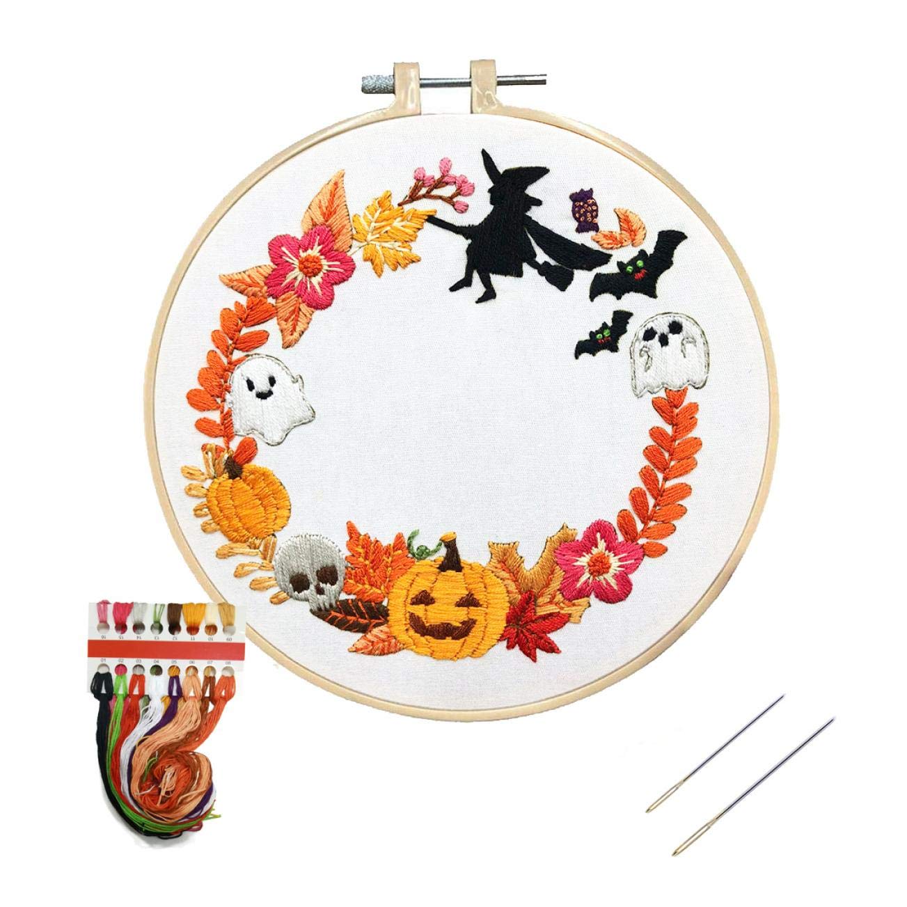 Nuberlic Embroidery Kits Cross Stitch Kit for Beginners Adults DIY Halloween Pumpkin Wreath Crafts