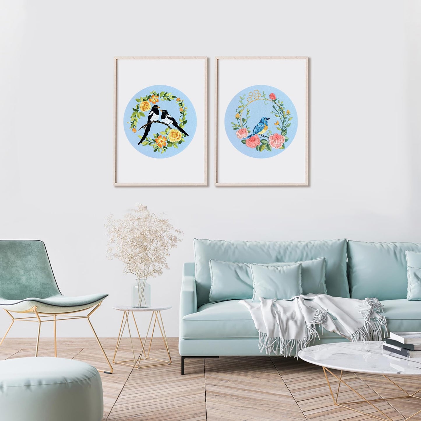 Embroidery Kit for Beginners Adults,Bird-Hummingbird Embroidery Kit Cross Stitch Kits for Beginner Easy to Learn Stitches Instruction Video Stamped Embroidery Pattern Flowers B2-2 Sets