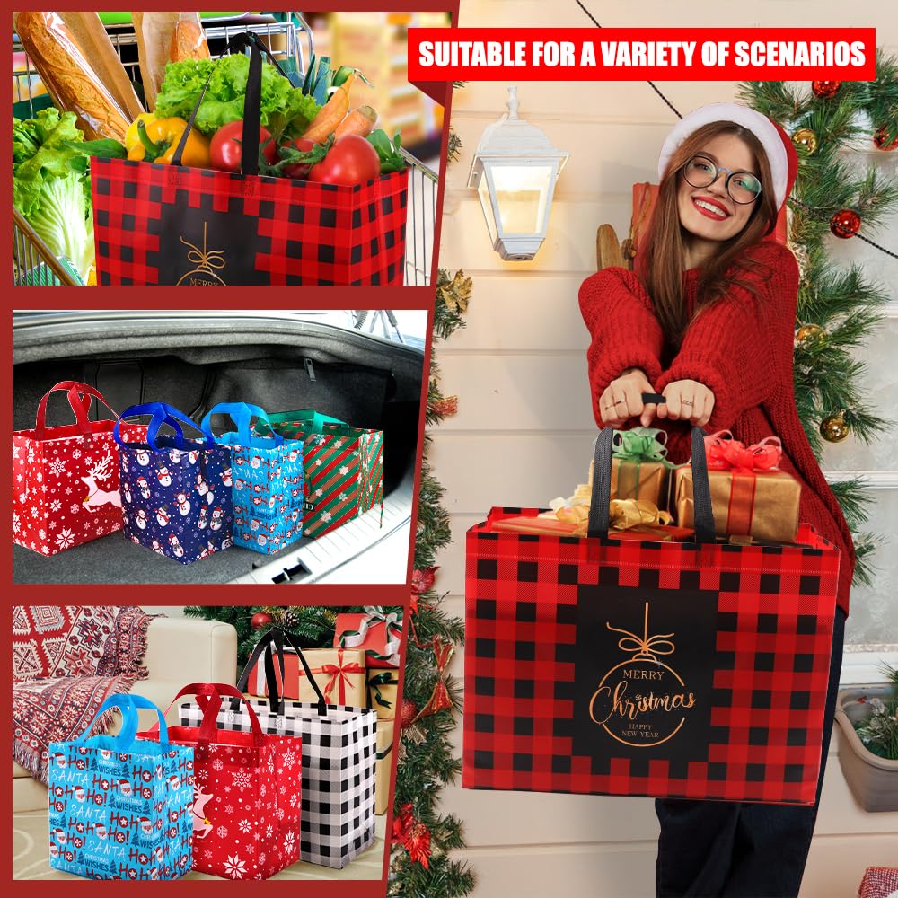20pcs Christmas Gift Tote Bags, Xmas Treat Non-Woven Bag Reusable Large Medium Small Xmas Shopping Wrapping Bags for Christmas Holiday Party Favors Supplies