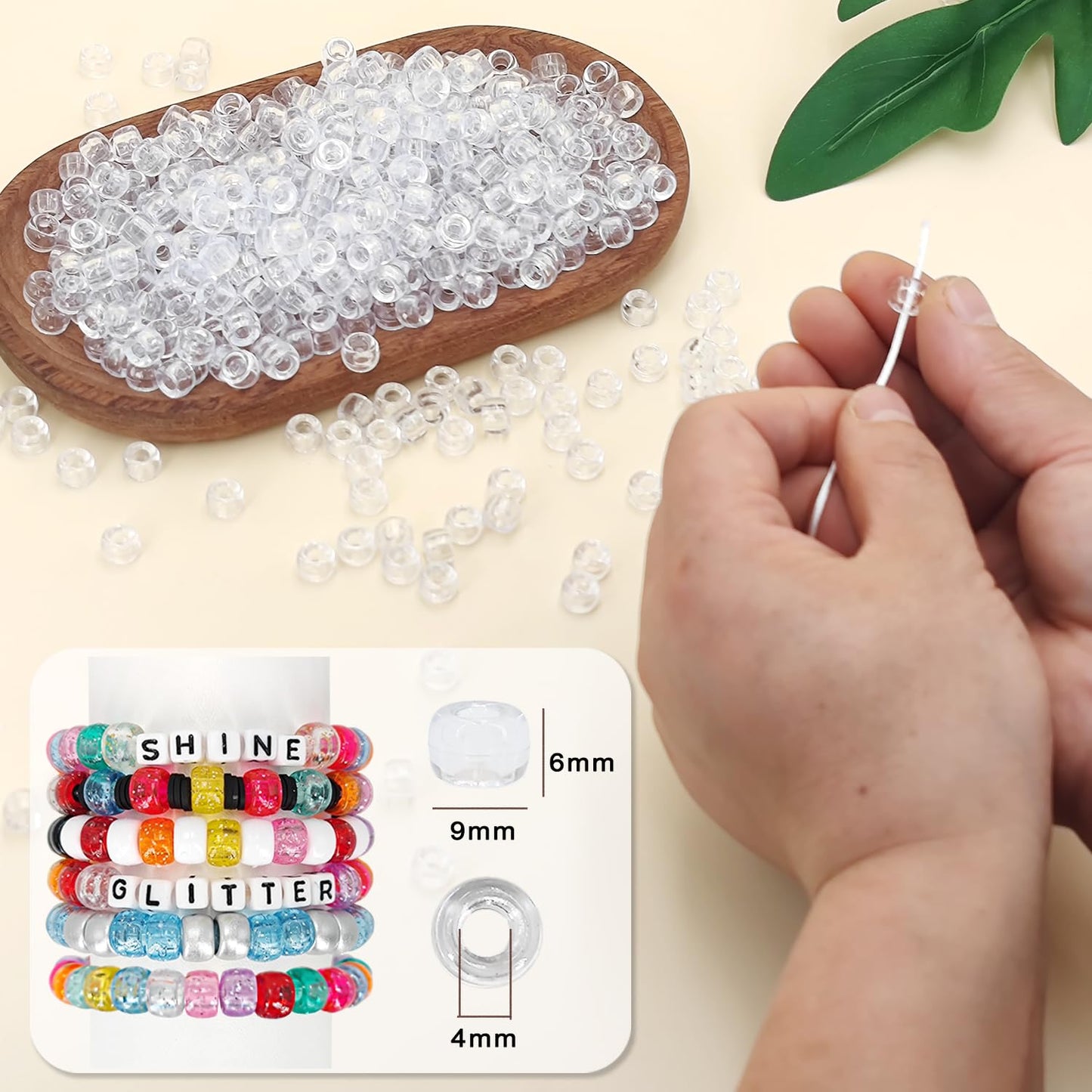 MIIIM 1200PCS 6x9mm Clear Pony Beads Bulk, Kandi Beads for Bracelets Making Kit, Hair Braids Craft for Jewelry Making (Clear)