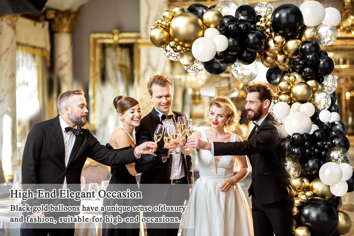 182pcs Black and Gold Balloons Garland Arch Kit, 5 10 12 18 inch Black White Metallic Gold Confetti Latex Balloons for 2024 Graduation Decorations New Year Birthday Party Decorations