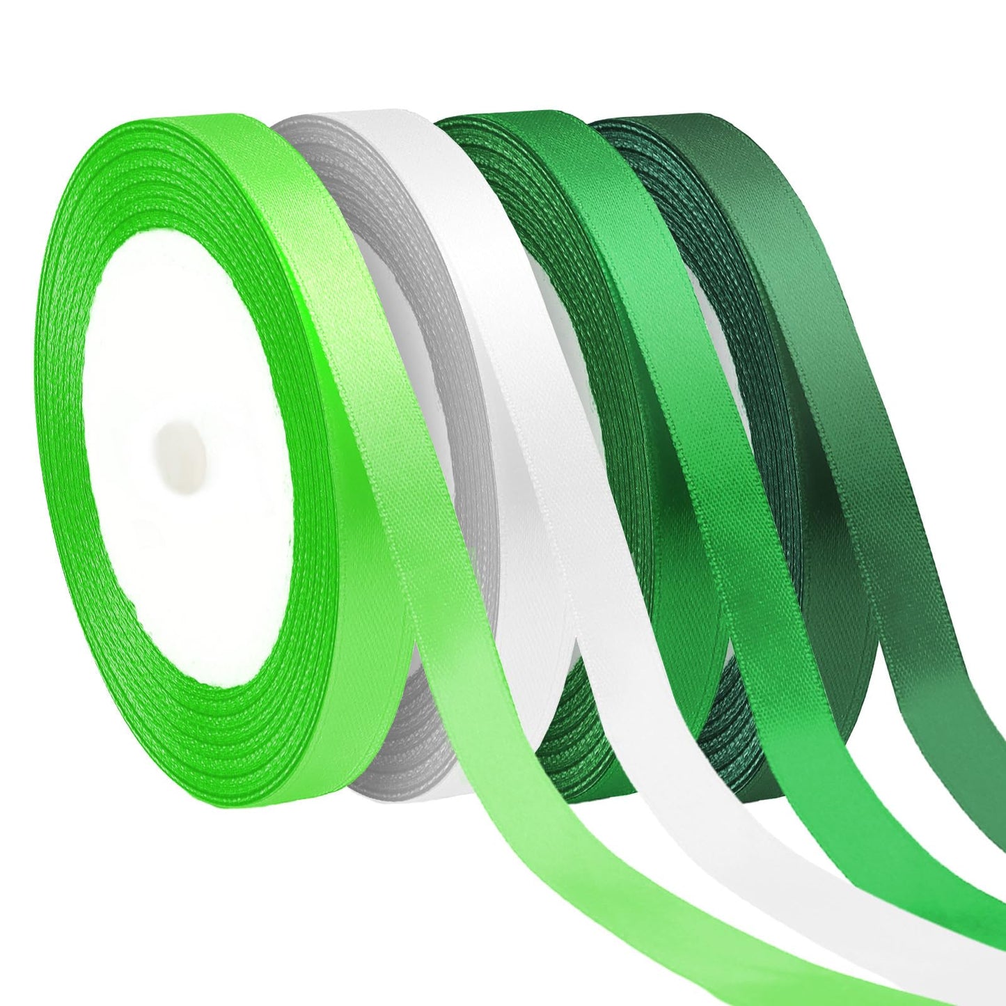 St. Patrick's Day Ribbons, 4 Rolls 100 Yards St. Patrick's Day Ribbons 10mm Wide Green Satin Ribbons for Gift Wrapping and Craft Decoration, White & Green