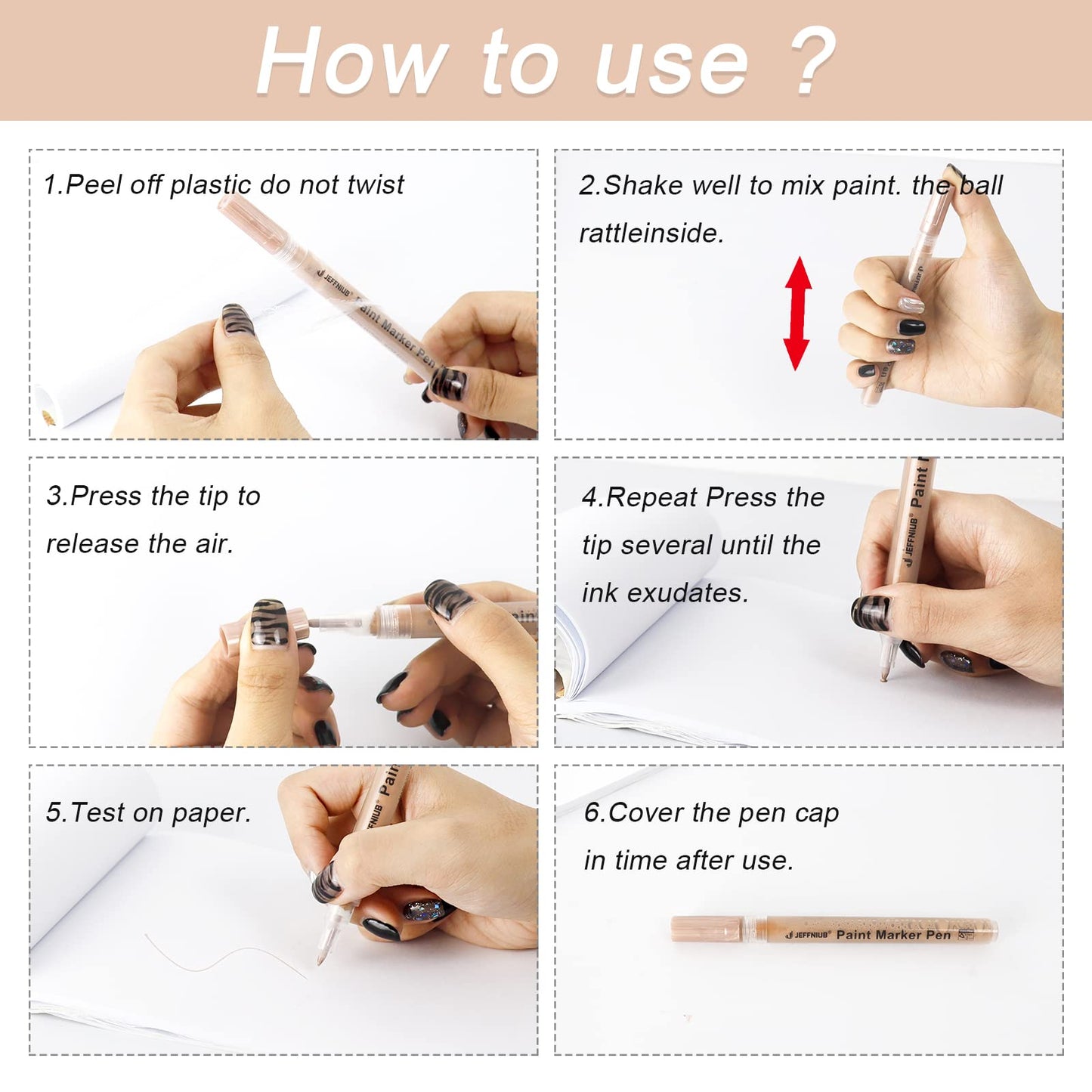 YOOHO Skin Tone Acrylic Paint Pens, Paint Markers for Wood,Glass,Fabric,Rocks Painting Paint Pens (0.7skin tone)