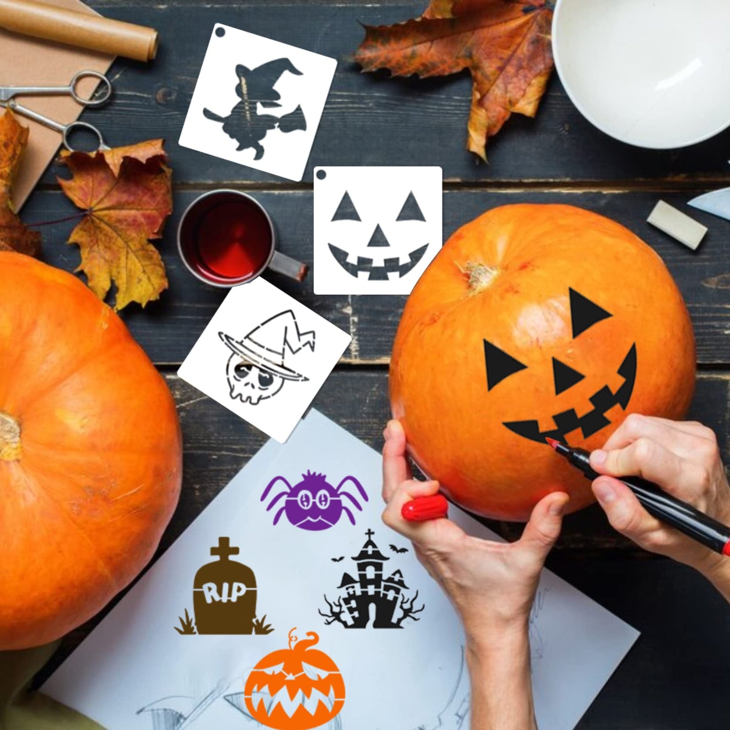 Small Stencils for Painting on Wood Reusable, 3 Inch Reusable Stencil for Craft Ornament Paint Template Stencils for Wall Card Rock Wood Signs Coasters Canvas Home Decor (Halloween)