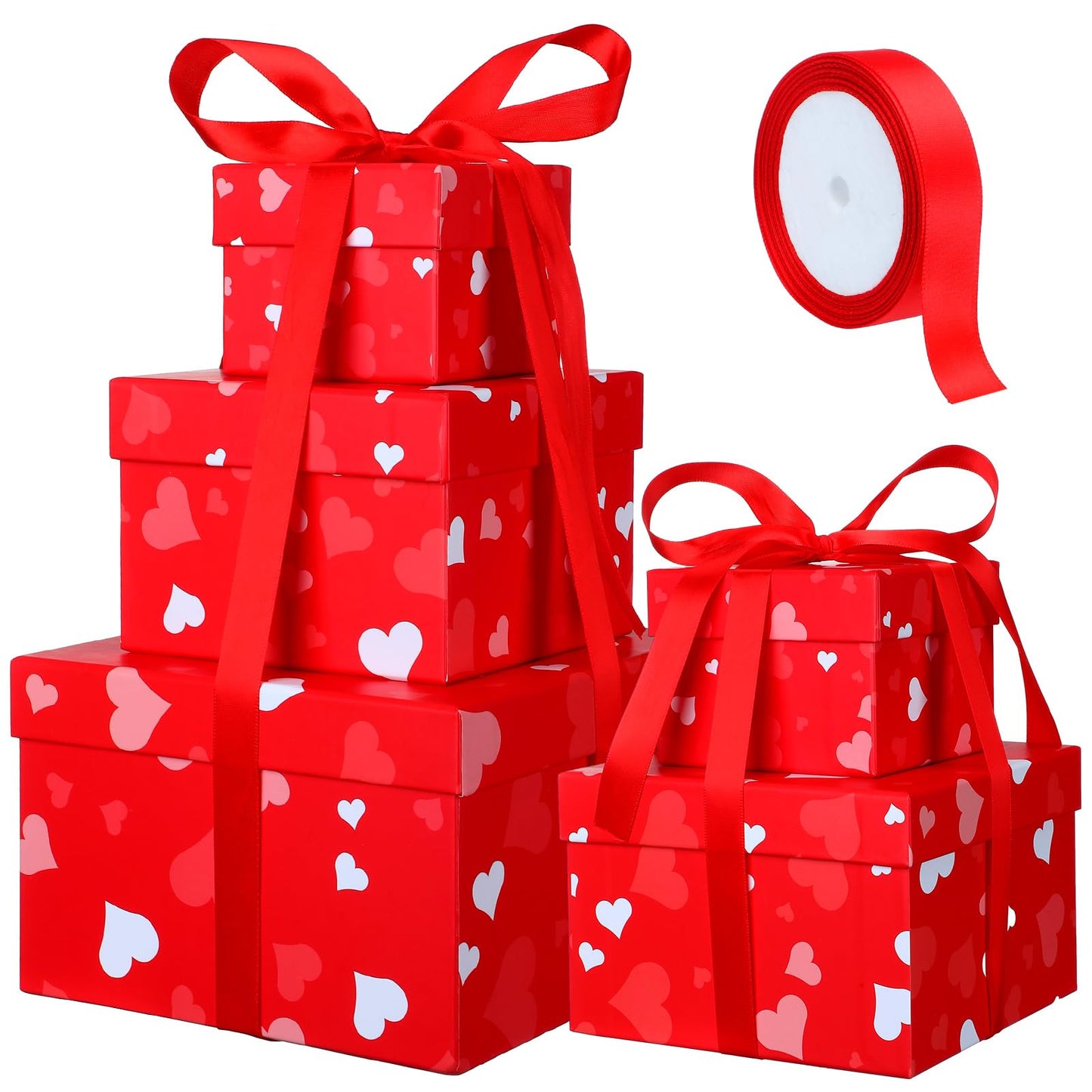 5 Pcs Valentine's Day Gift Boxes Christmas Square Nesting Boxes with Lids Square Box 5 Assorted Sizes Stackable Gift Box for Valentine's Day Christmas Wedding Party Present Packaging