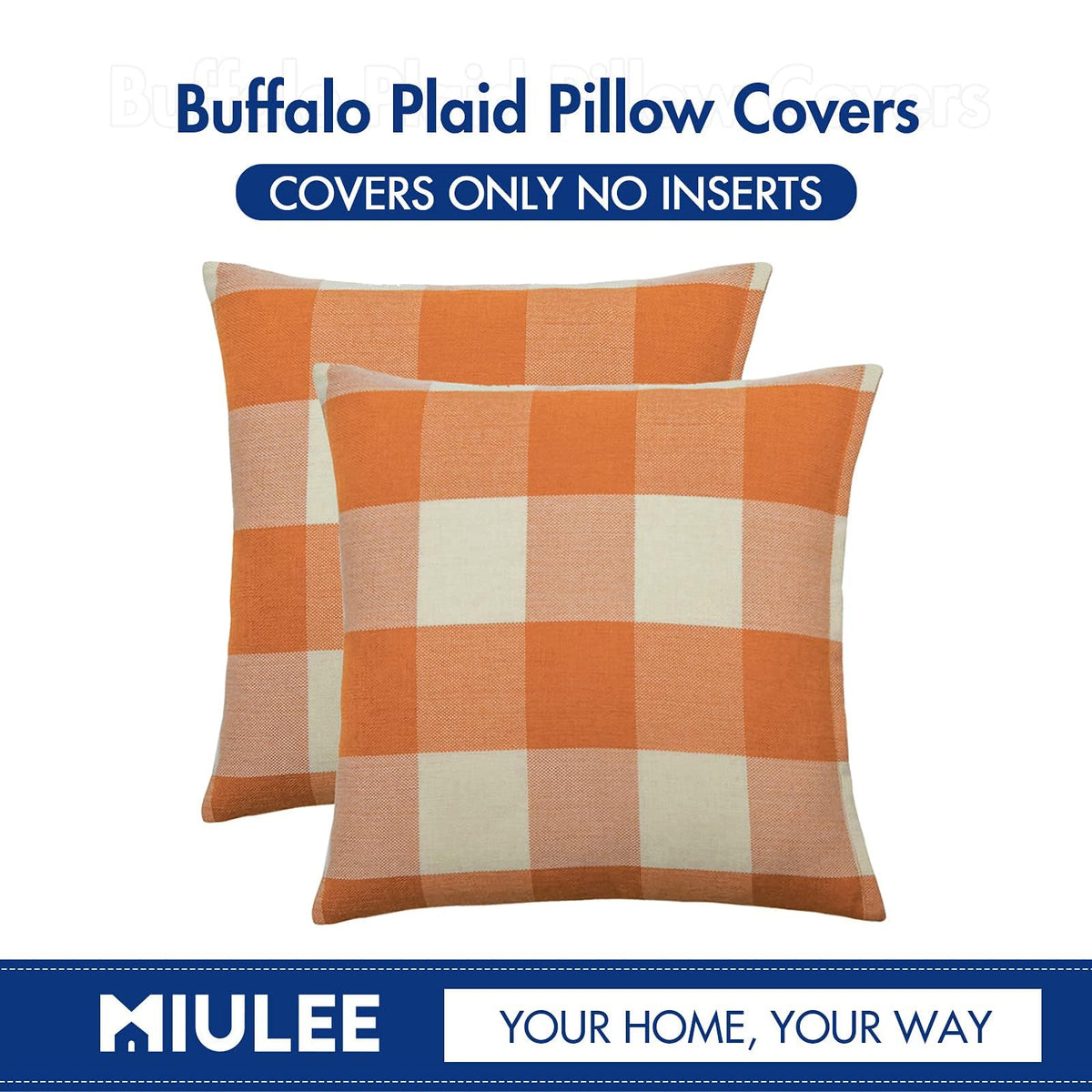 MIULEE Fall Plaid Pillow Covers 18x18 Orange and White Pack of 2