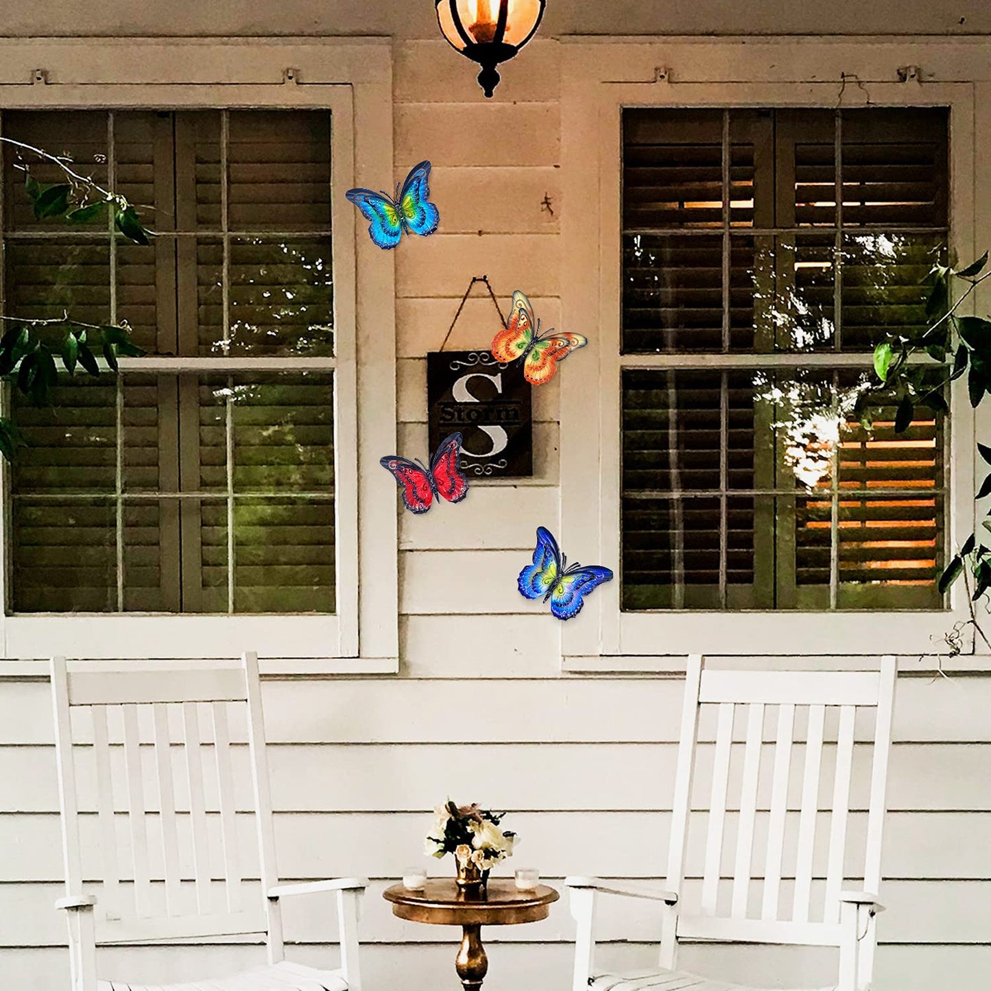Metal Butterfly Outdoor Wall Decor- 6.5'' Double Wings Butterflies, Hanging Decorations for Fence Garden Yard Patio