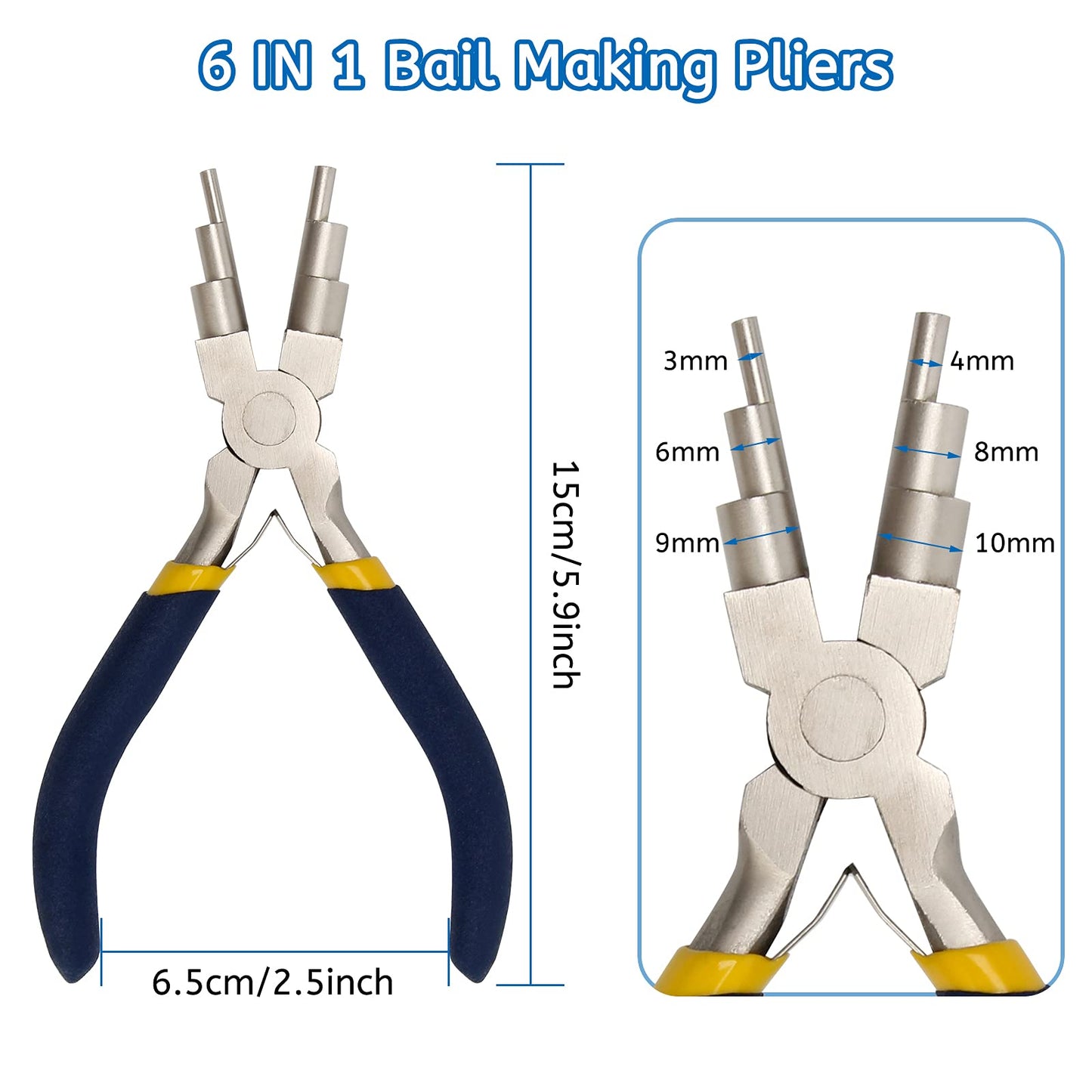 6 in 1 Bail Making Pliers, 3mm to 10mm Wire Bending Pliers with Non-slip Comfort Grip Handle for Jewelry Making, Loops, Jump Ring