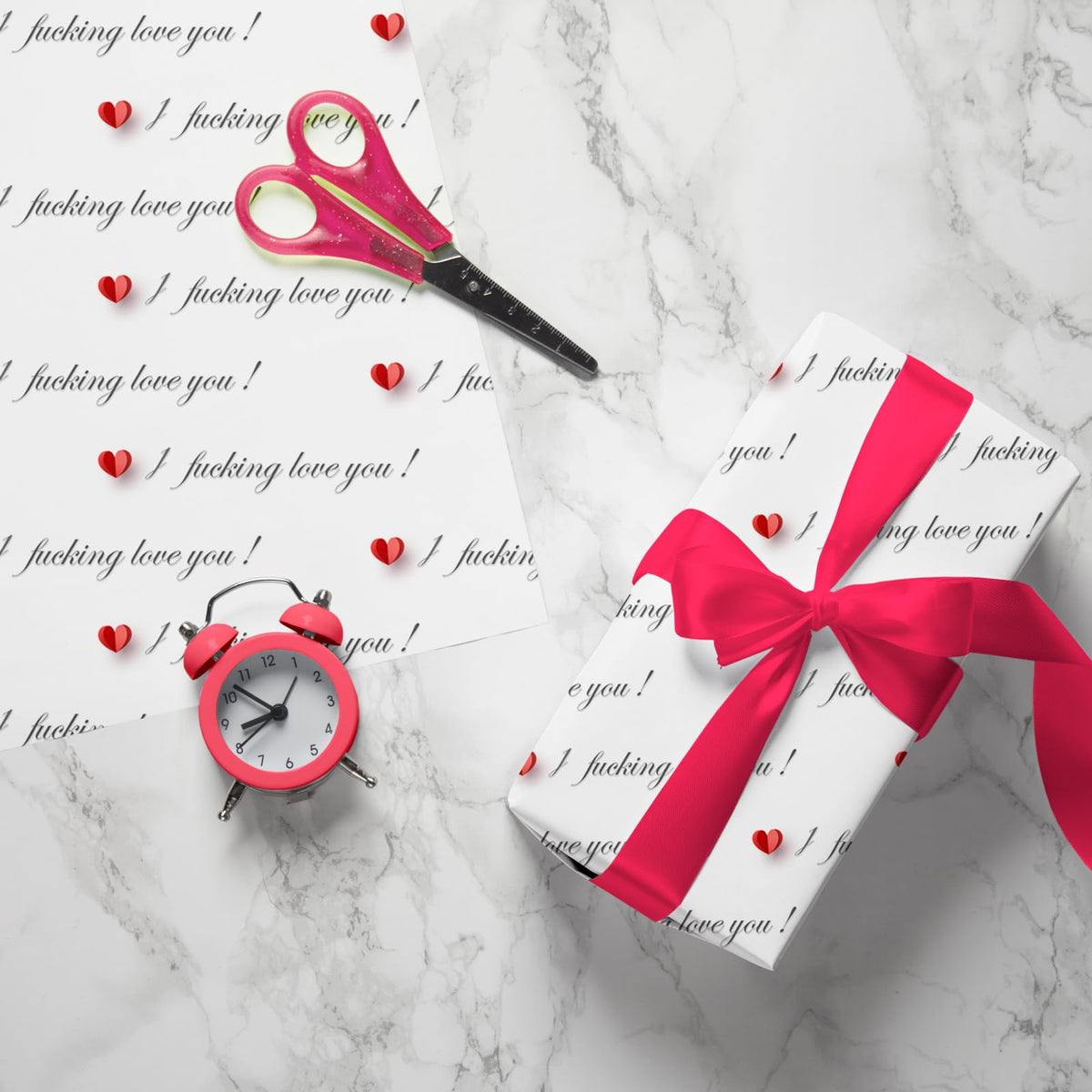Cuitpan Funny Valentine's Day Wrapping Paper - I Fucking Love You Design for Anniversary,Wedding, Birthday, Party - 20 x 29 Inches, 6 Folded Sheets,Easy to Store