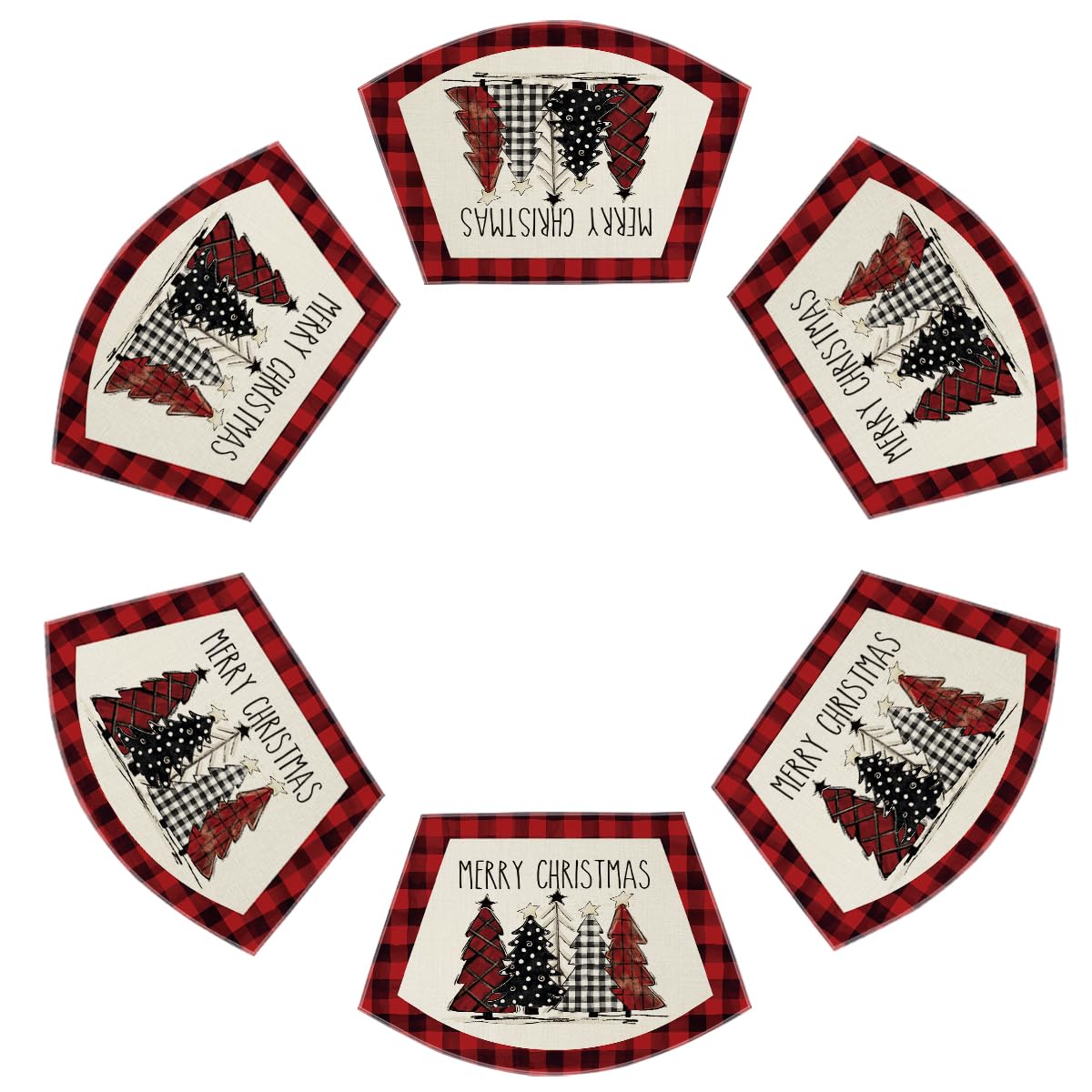 Artoid Mode Red Christmas Trees Wedge Shape Placemats for Round Table Set of 6, Winter Seasonal Kitchen Dining Table Decoration for Indoor Party Home