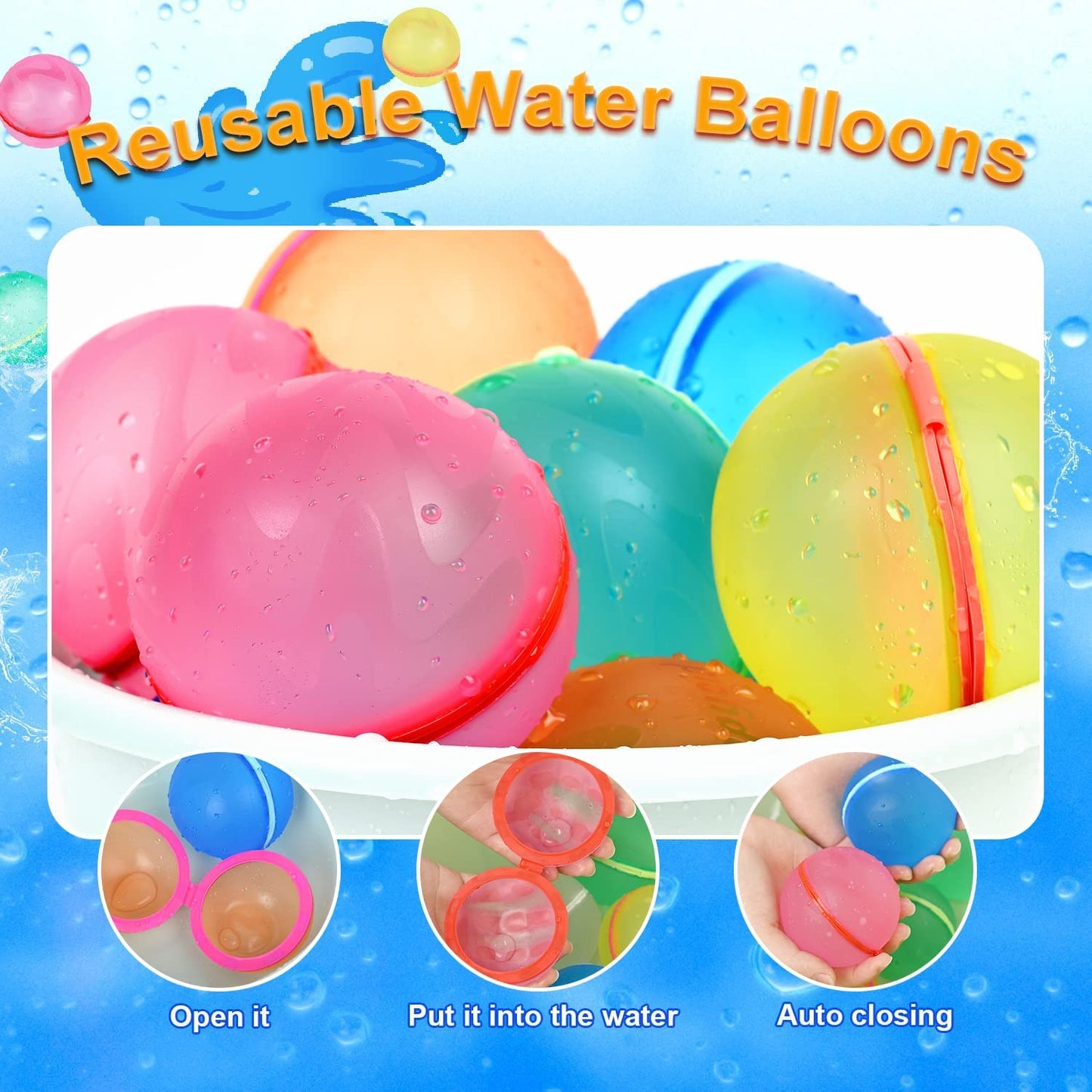 98K Reusable Water Balloons 6 Pcs with Mesh Bag, Pool Beach water Toys for Boys and Girls, Outdoor Summer Toys for Kids Ages 3-12