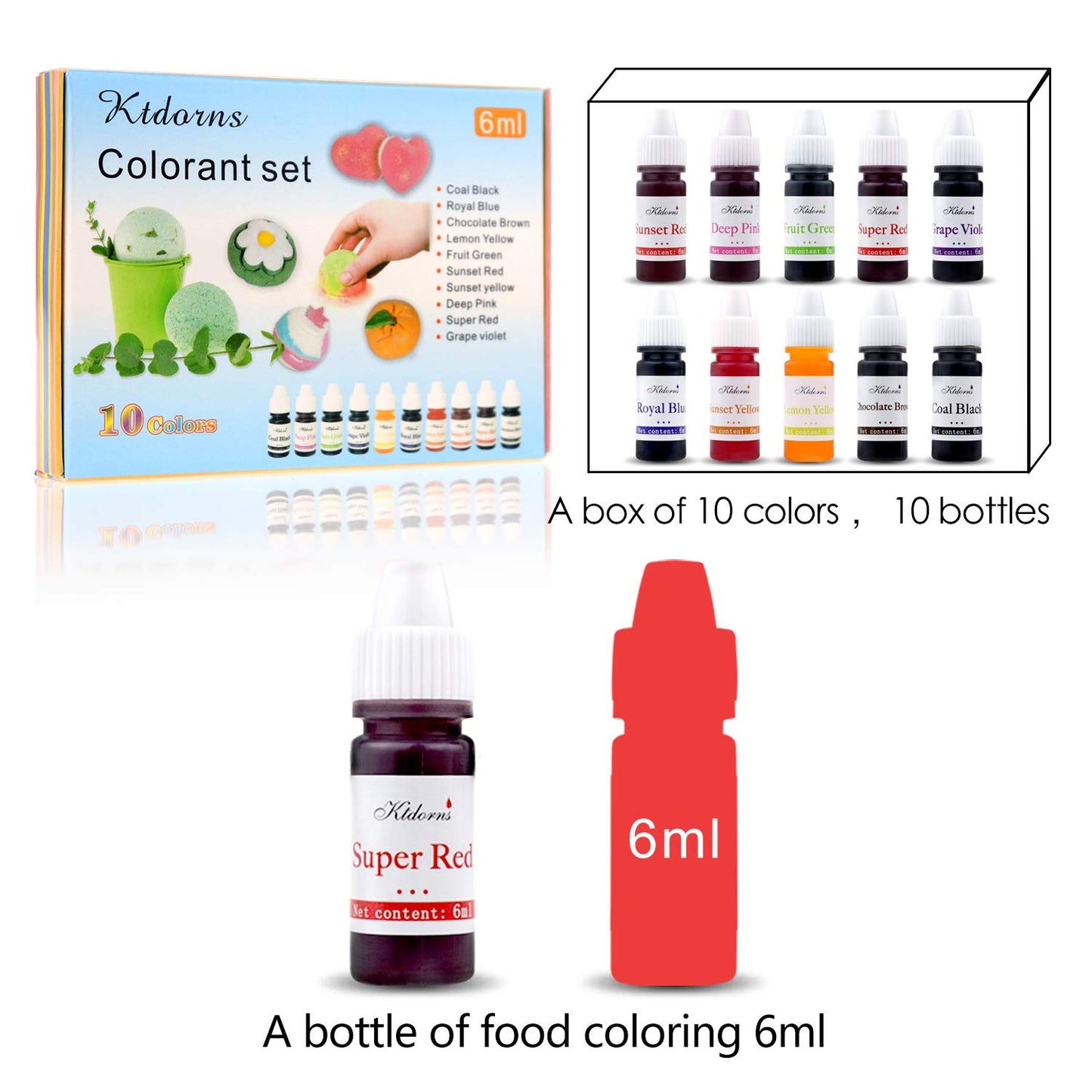 Soap Dye Soap Making Set - 10 Liquid Colors for Soap Coloring,Coal Black, Royal Blue,Chocolate Brown,Lemon Yellow,Fruit Green,Sunset Red,Sunset Yellow,Deep Pink,Super Red and Grape Violet