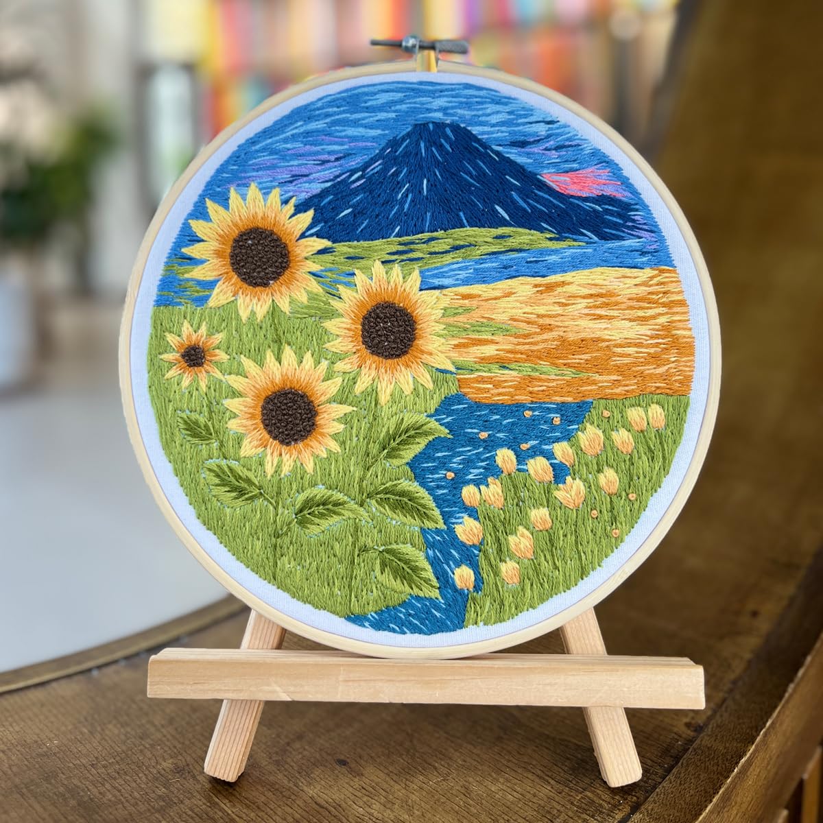 Maydear 6 Pack Embroidery Starter Kit with Pattern, Stamped Cross Stitch Kits for Beginners Adults with Embroidery Hoop and Instructions, Hand Embroidery Kit (Landscape six Sets)