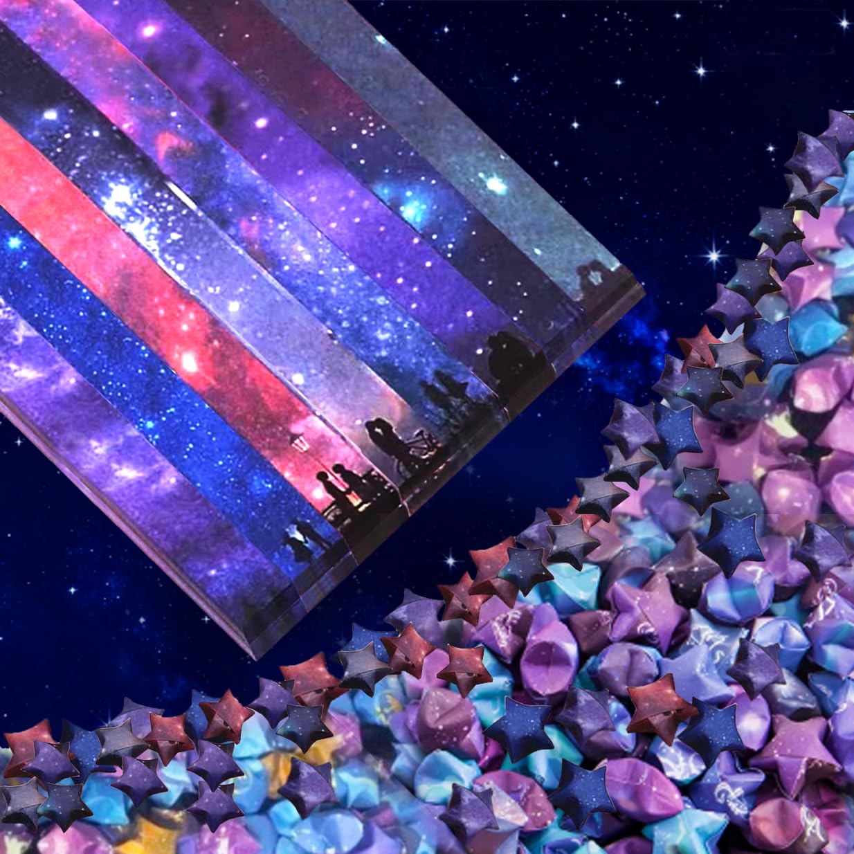 Origami Paper Stars, Colorful Handcraft Origami Lucky Star Paper DIY Paper Arts Creativity Hand Art Crafts (Starry sky gradual change(540) sheets)