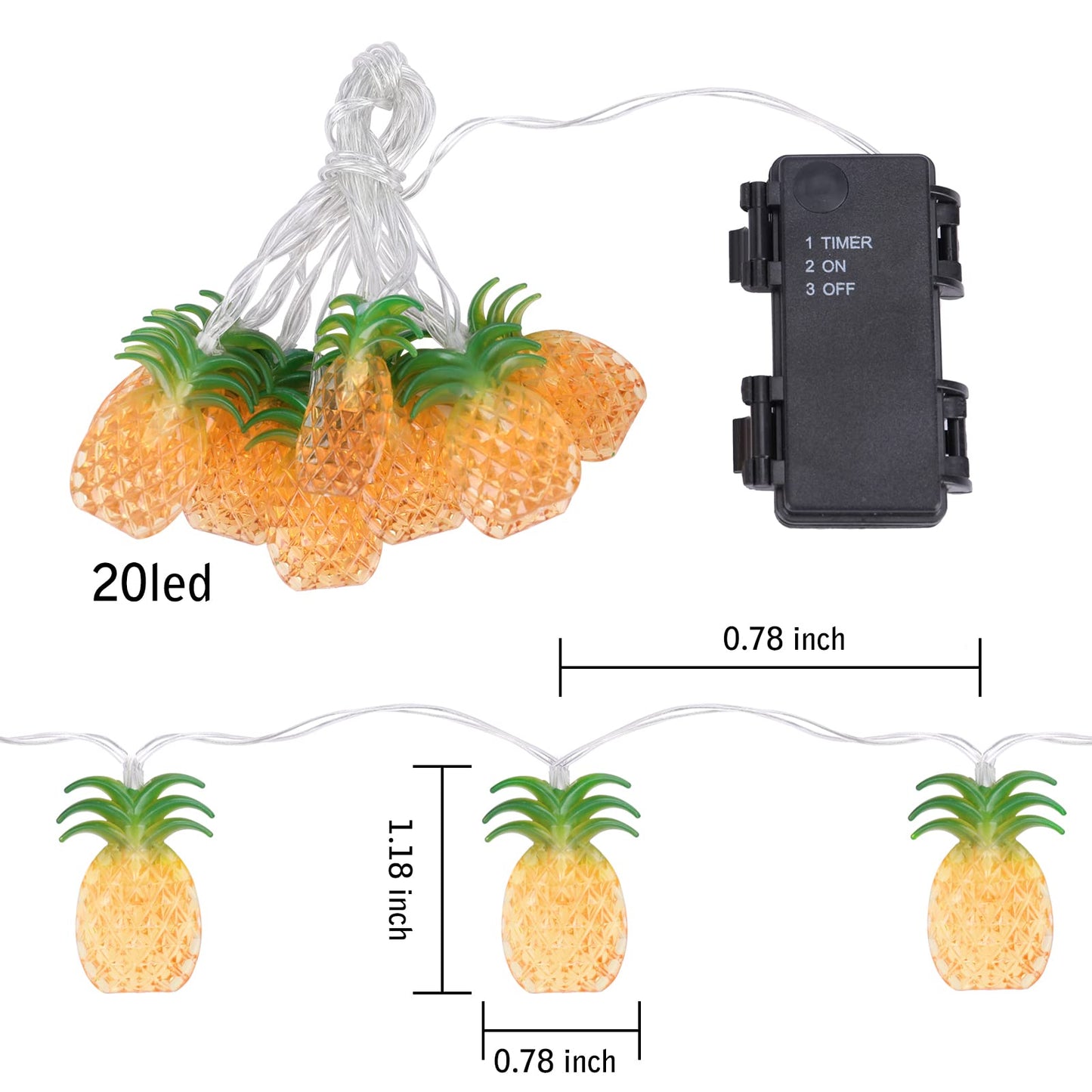 Vigdur 2 Packs Pineapple String Lights - Battery Operated with 20LED Fun Patio Lights for Party Bedroom Home Birthday Indoor Outdoor Hawaiian Tropical Tiki Gifts Decor,13Ft