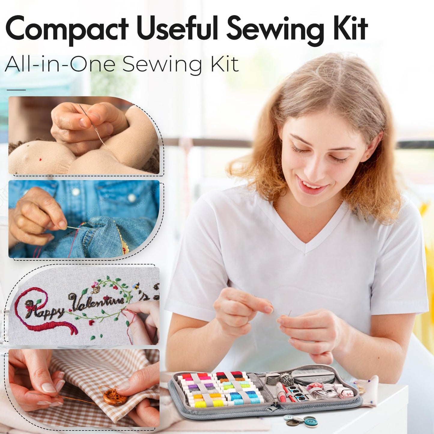 Coquimbo Sewing Kit for Adults, Kids, Beginner, Traveler, Portable Sewing Supplies Contains Soft Tape Measure, Scissors, Thimble, Thread, Sewing Needles (Gray, M)