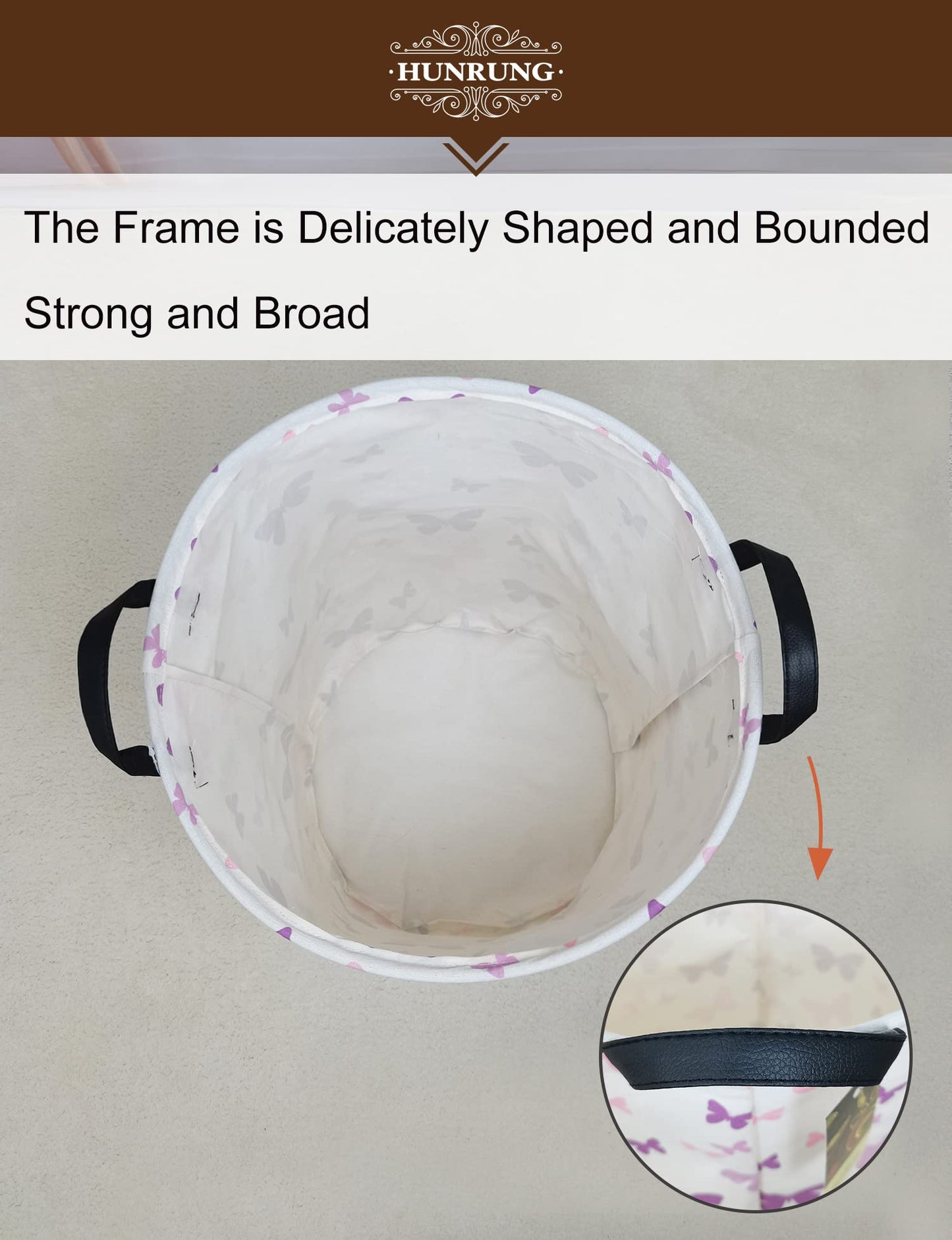 Laundry Hamper,Large Canvas Fabric Lightweight Storage Basket Toy Organizer Dirty Clothes Collapsible Waterproof for College Dorms（Round-Butterfly）