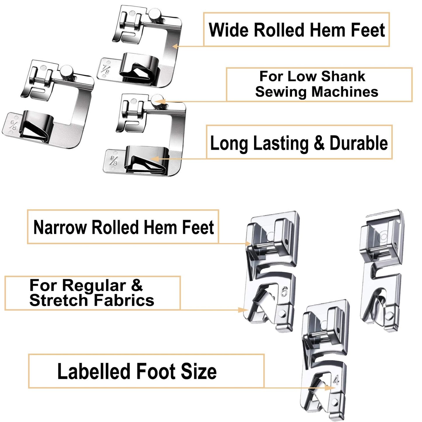 12 Pcs Hemming Foot Kit Narrow Rolled Hem Foot Set Presser Foot Sewing Rolled Hemmer Foot Narrow Sewing Machine Rolled Hem Guide Universal Sewing Clips for Sewing Machine Accessories and Tools