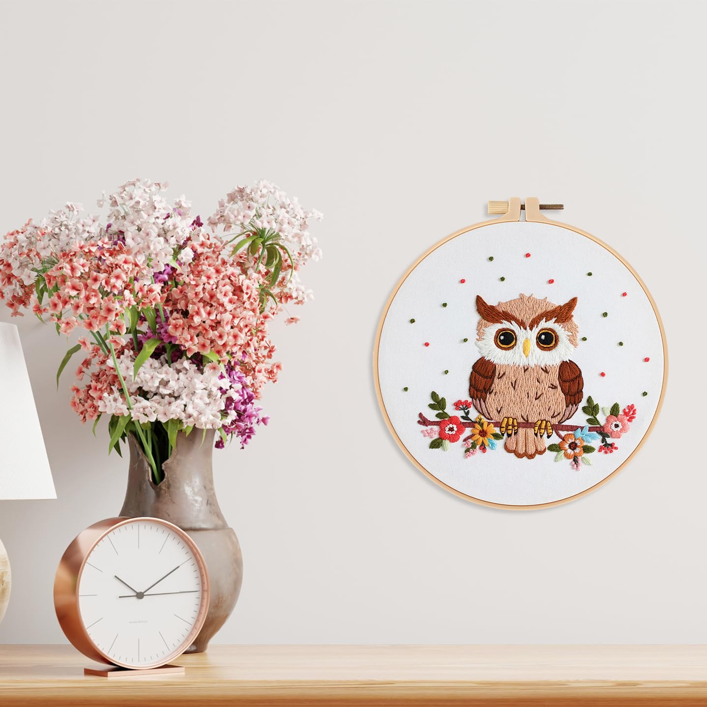 Louise Maelys Owl Embroidery Kits for Beginners with Floral Pattern,Adults Starter Cross Stitch Kit DIY Needlepoint