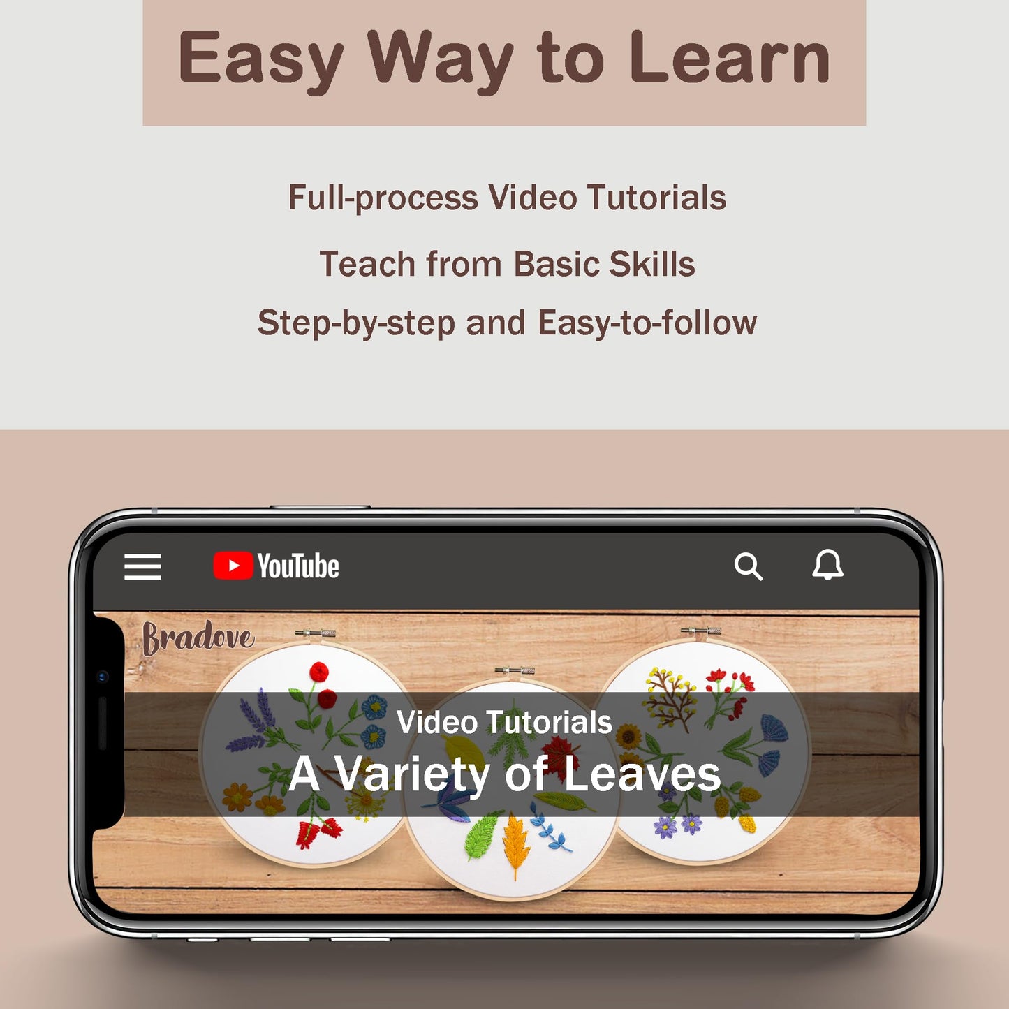 Bradove 3 Sets Leaves and Flowers Embroidery Kit with Embroidery Patterns, Adult Beginner Learn to Embroider Kit, Stitches Kit