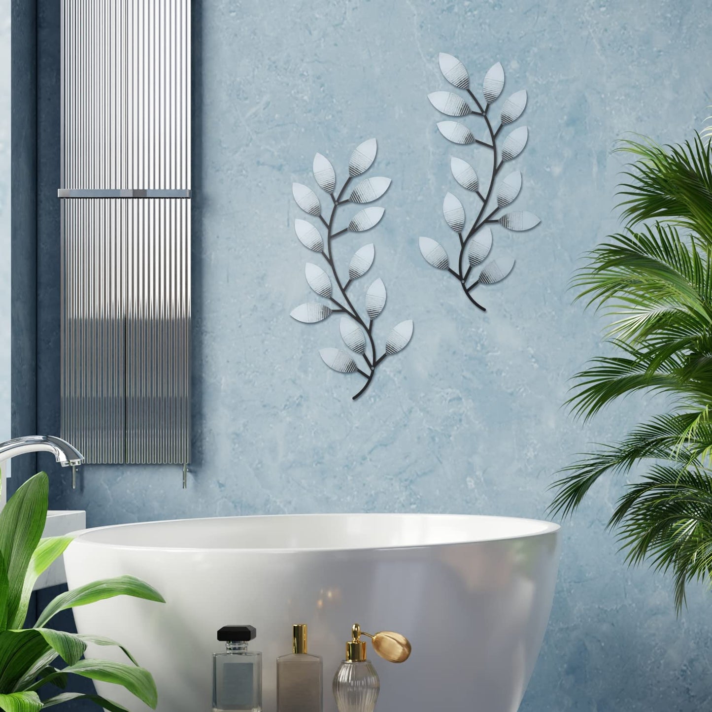 2 Pieces Metal Tree Leaf Wall Decor Vine Olive Branch Leaf Wall Art Living Room, Hallway Wall Decor Outdoor Decoration(Retro White)