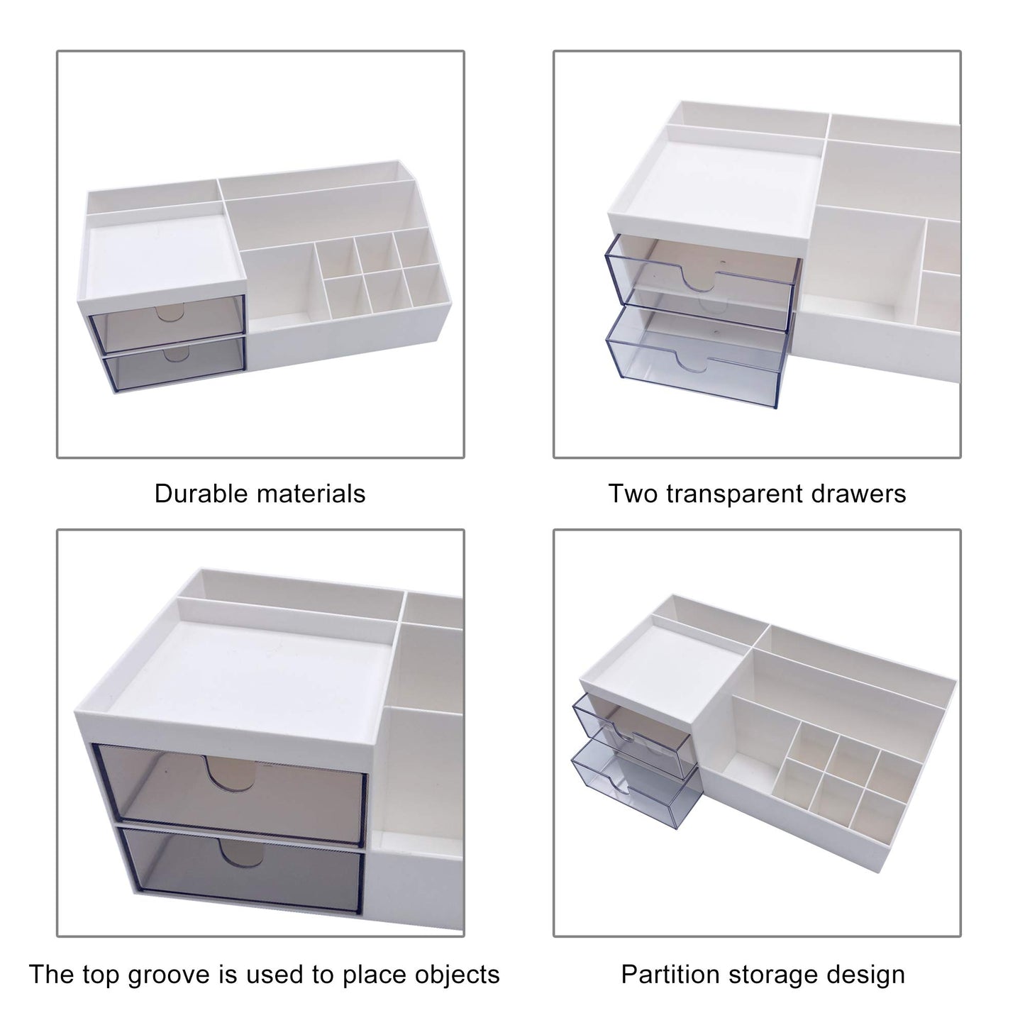 Marknor Cosmetic/Makeup Vanity Organizer Box, Mini Desk Storage for Office Supplies, Bathroom Counter or Dresser, White
