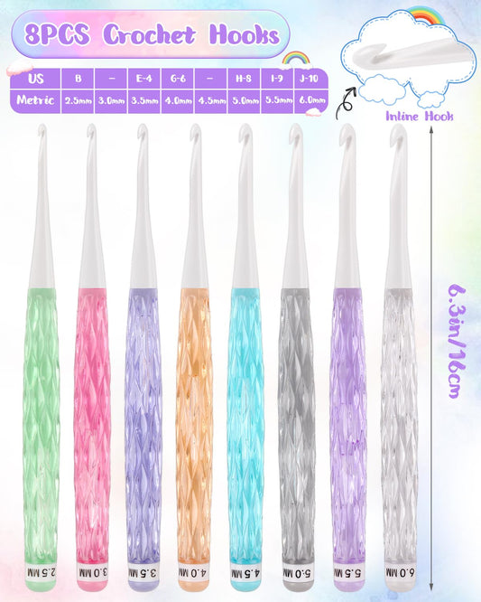 8PCS Inline Crochet Hooks Set, Crochet Needles for Crocheting Yarn, Non-Slip Crochet Hook Grips, Crochet Hooks for Arthritic Hands, Size 2.5mm-6mm Crochet Hooks, Cute Plastic Crochet Hooks