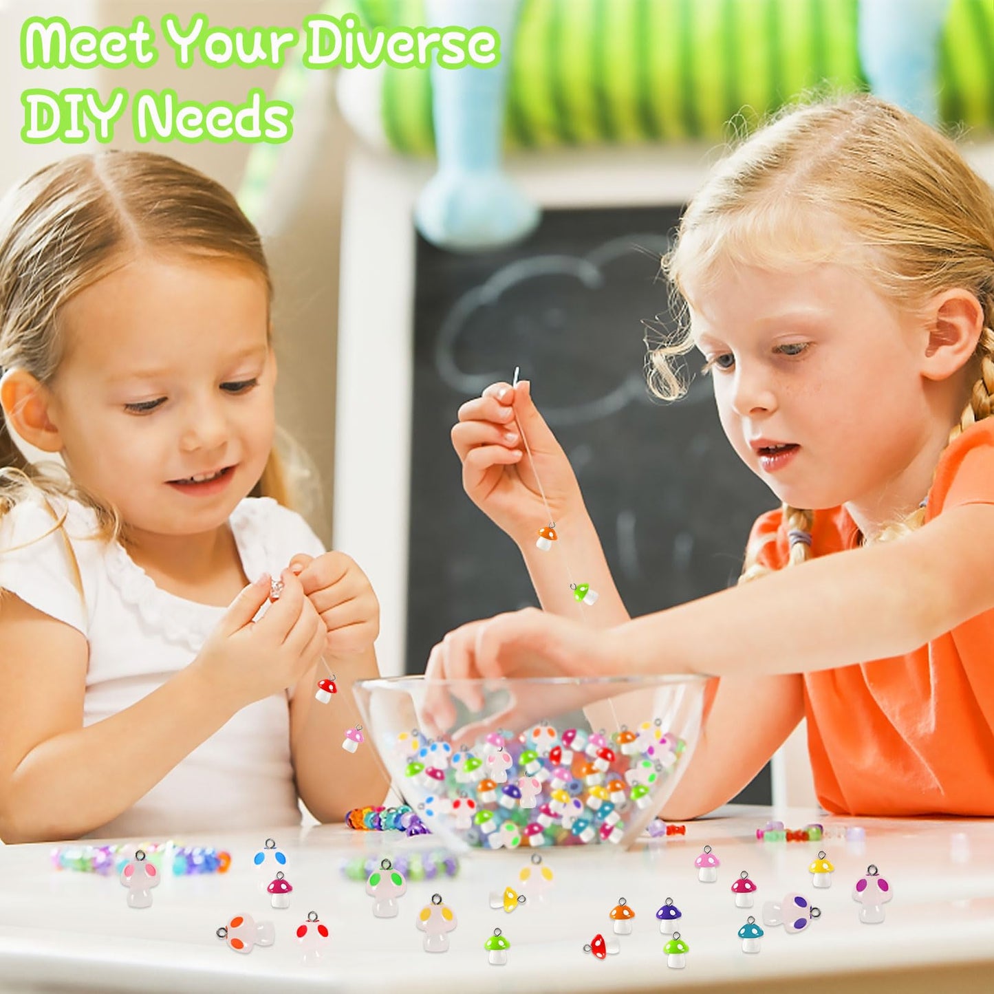 Charms, 64 Pcs Mushroom Resin Charm Beads Ornament Glow in The Dark Pendant for DIY Bracelet Necklace Jewelry Making