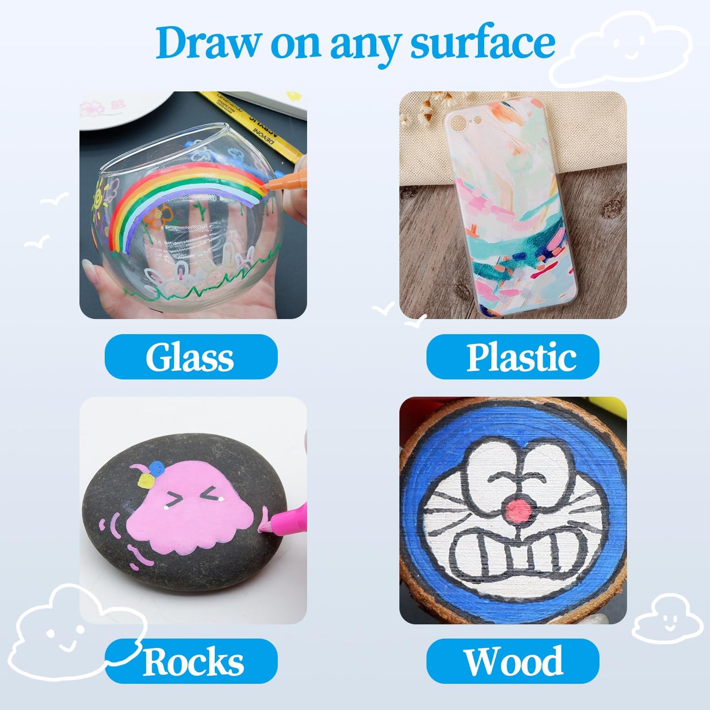 DEYONI 12 Colors Acrylic Paint Pens for Kid 0.7mm, Extra Fine Paint Pens Acrylic Markers Canvas, Rock Painting, Wood, Fabric, Ceramic, Stone, Metal, Art Supplies